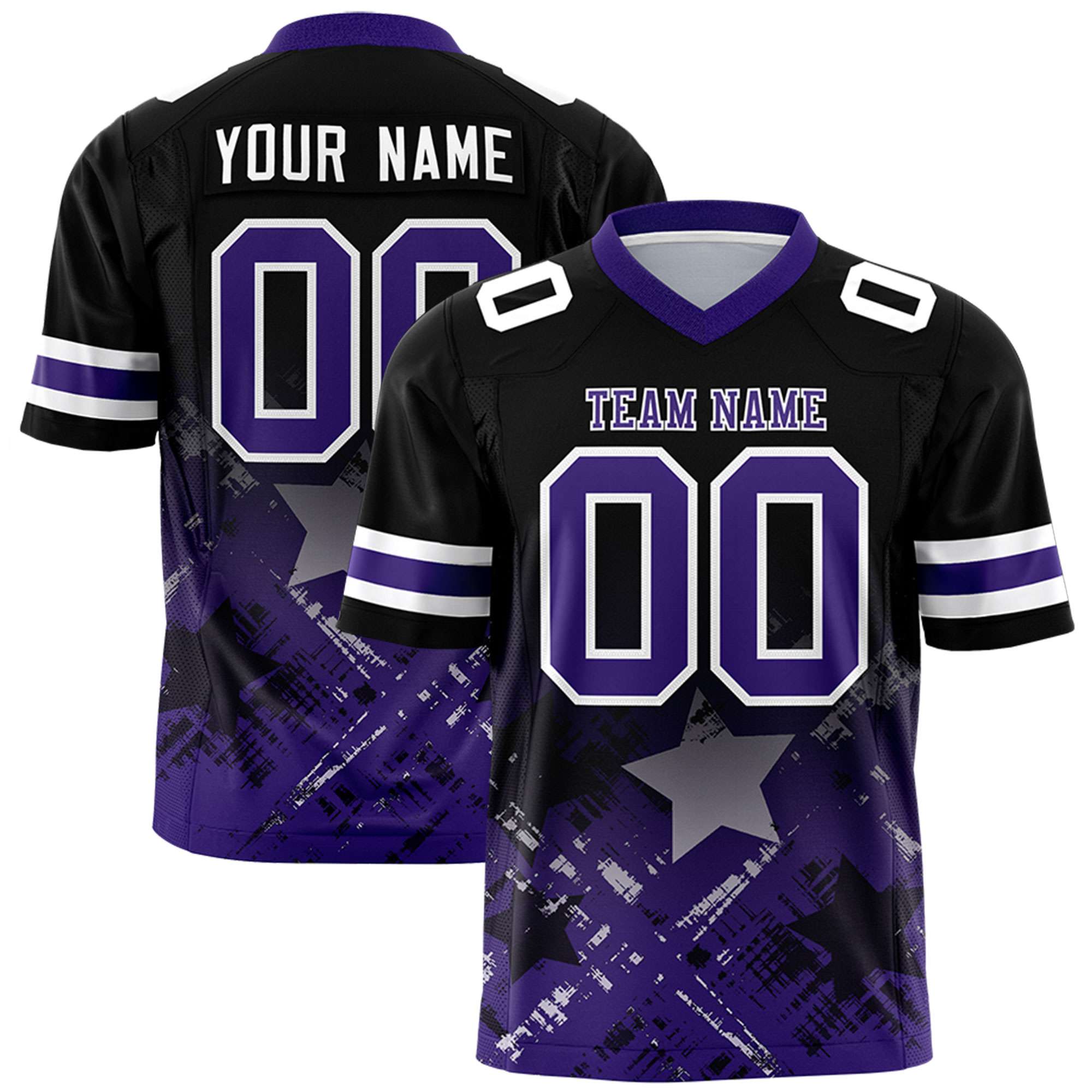 Custom Black Purple Personalized Star Gradient Flag Football Jersey Main image