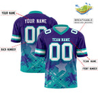 Custom Purple Aqua Personalized Star Gradient Flag Football Jersey