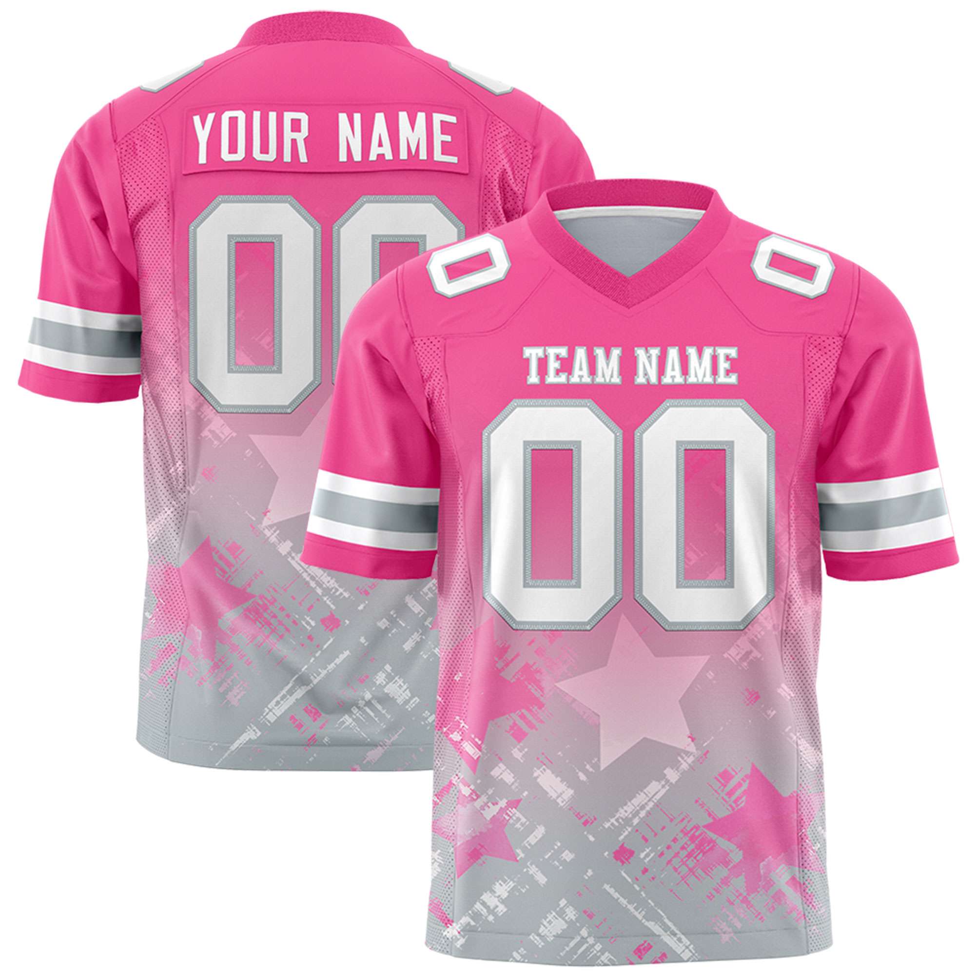 Custom Pink Pink Personalized Star Gradient Flag Football Jersey Main image