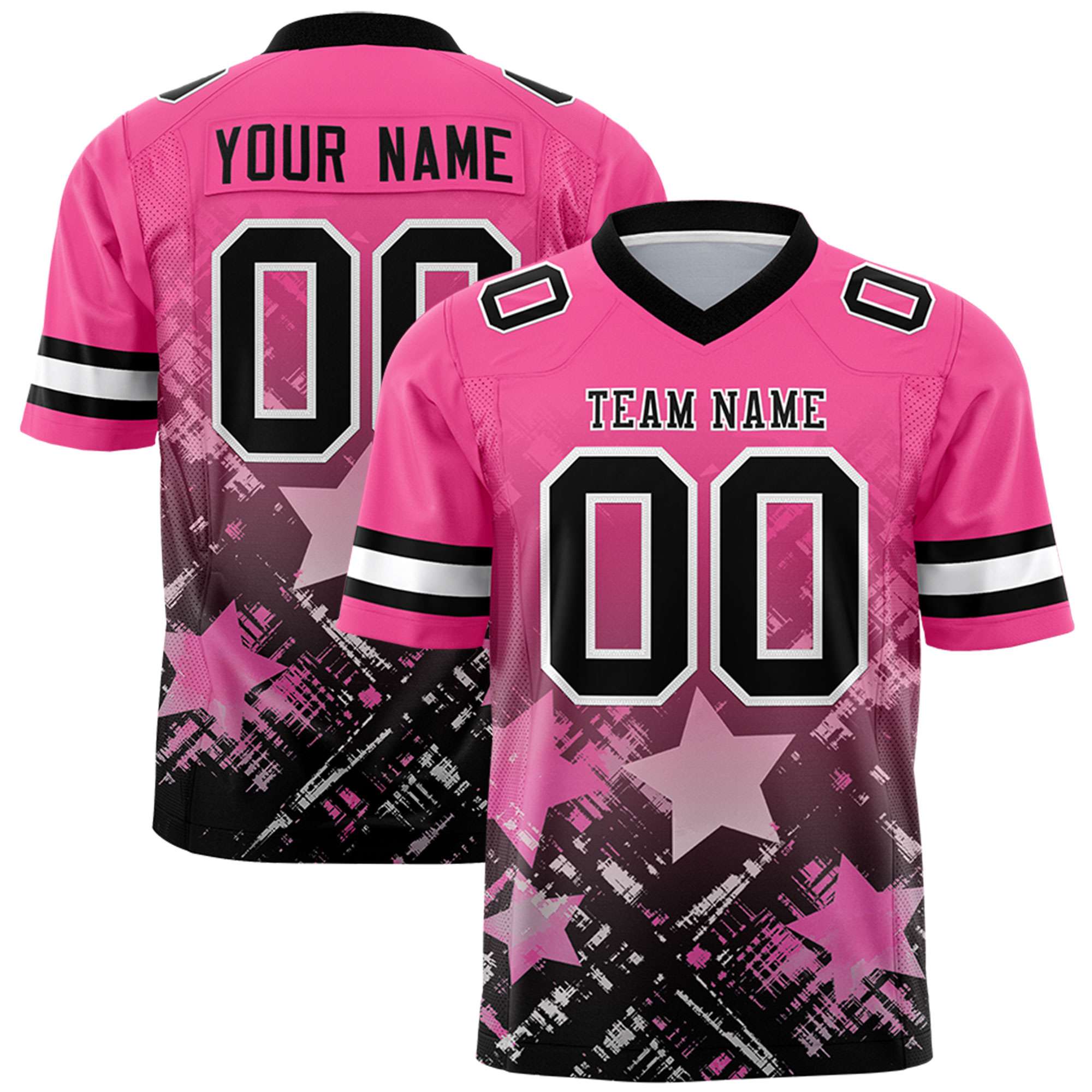 Custom Pink Black Personalized Star Gradient Flag Football Jersey Main image