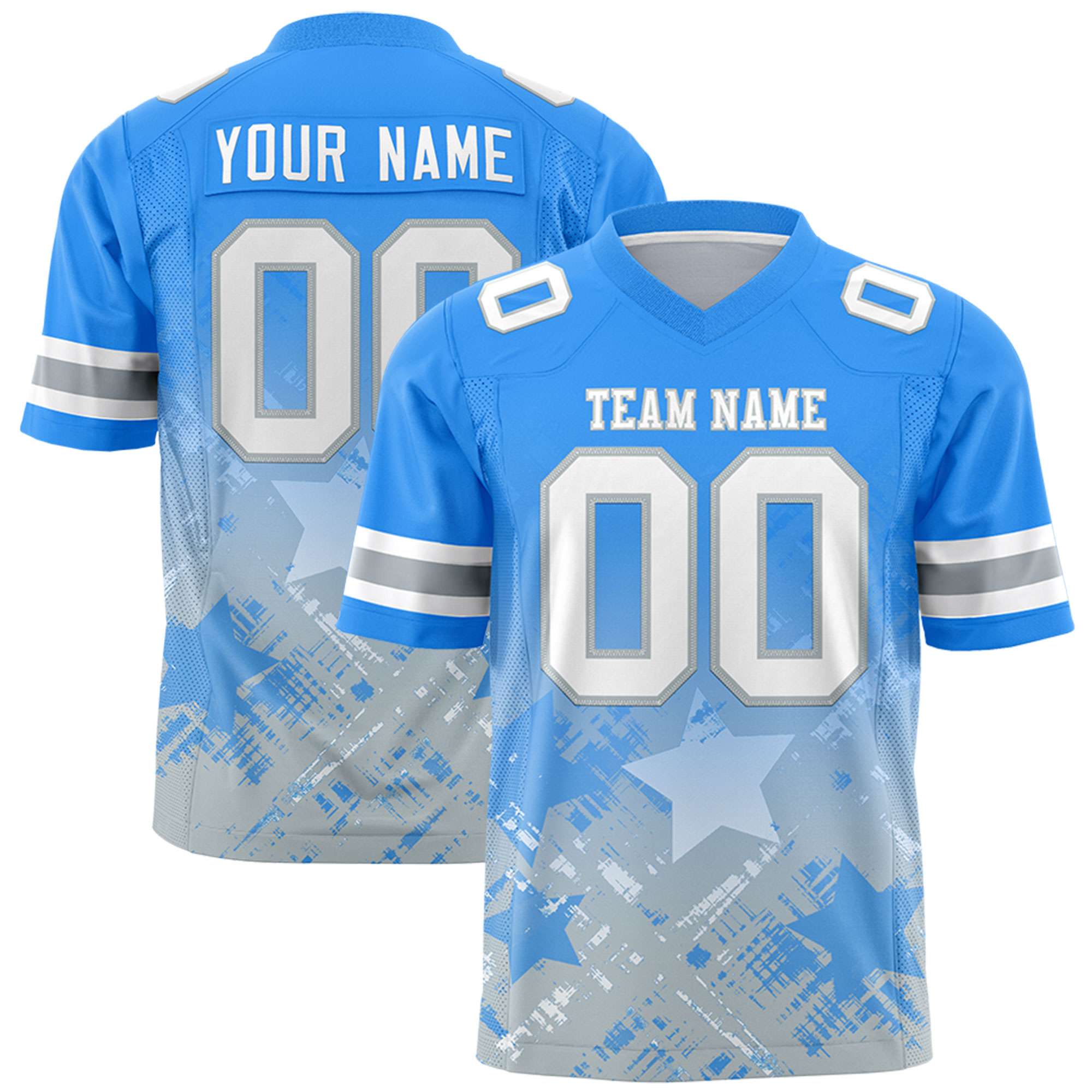 Custom Light Blue Light Blue Personalized Star Gradient Flag Football Jersey Main image
