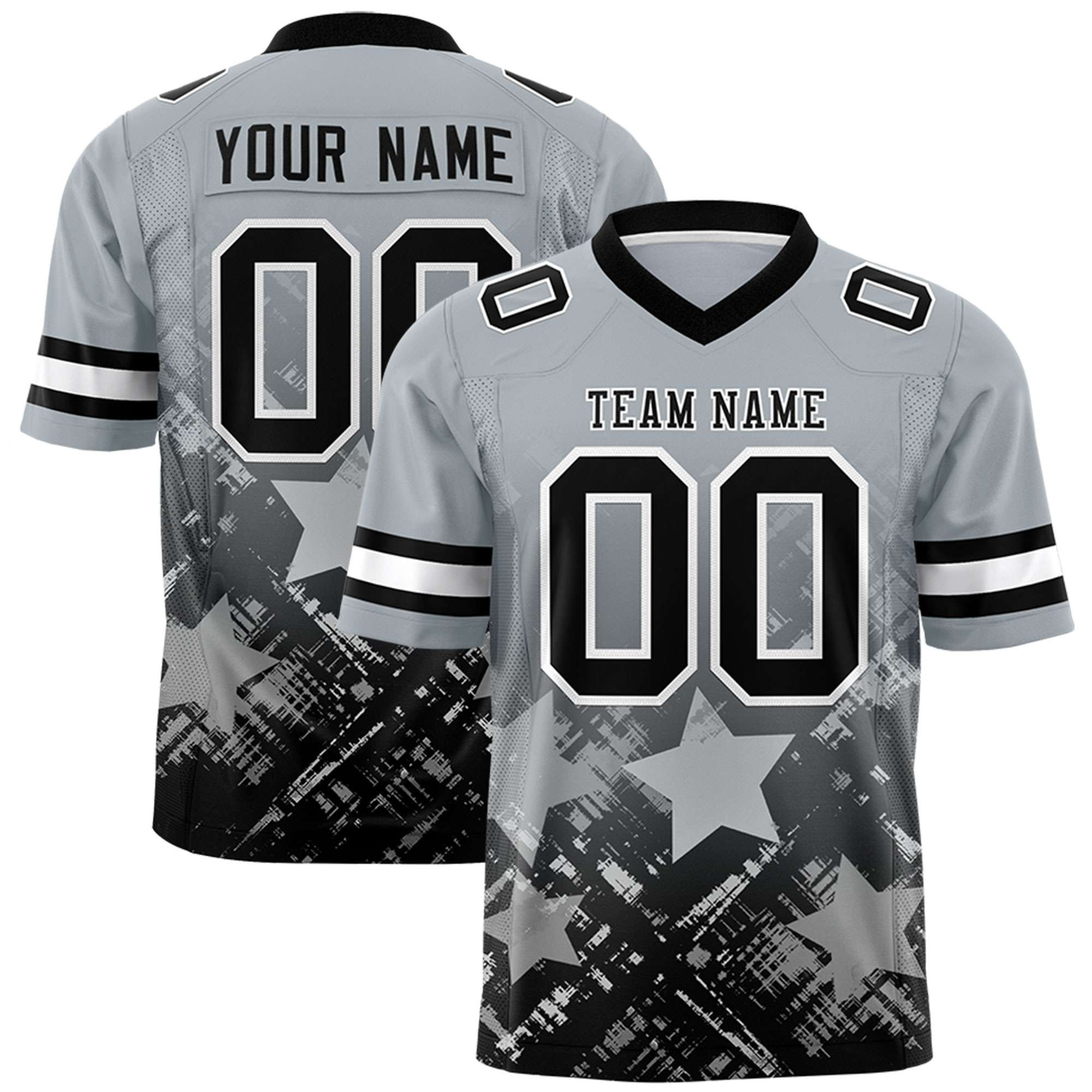 Custom Grey Black Personalized Star Gradient Flag Football Jersey Main image