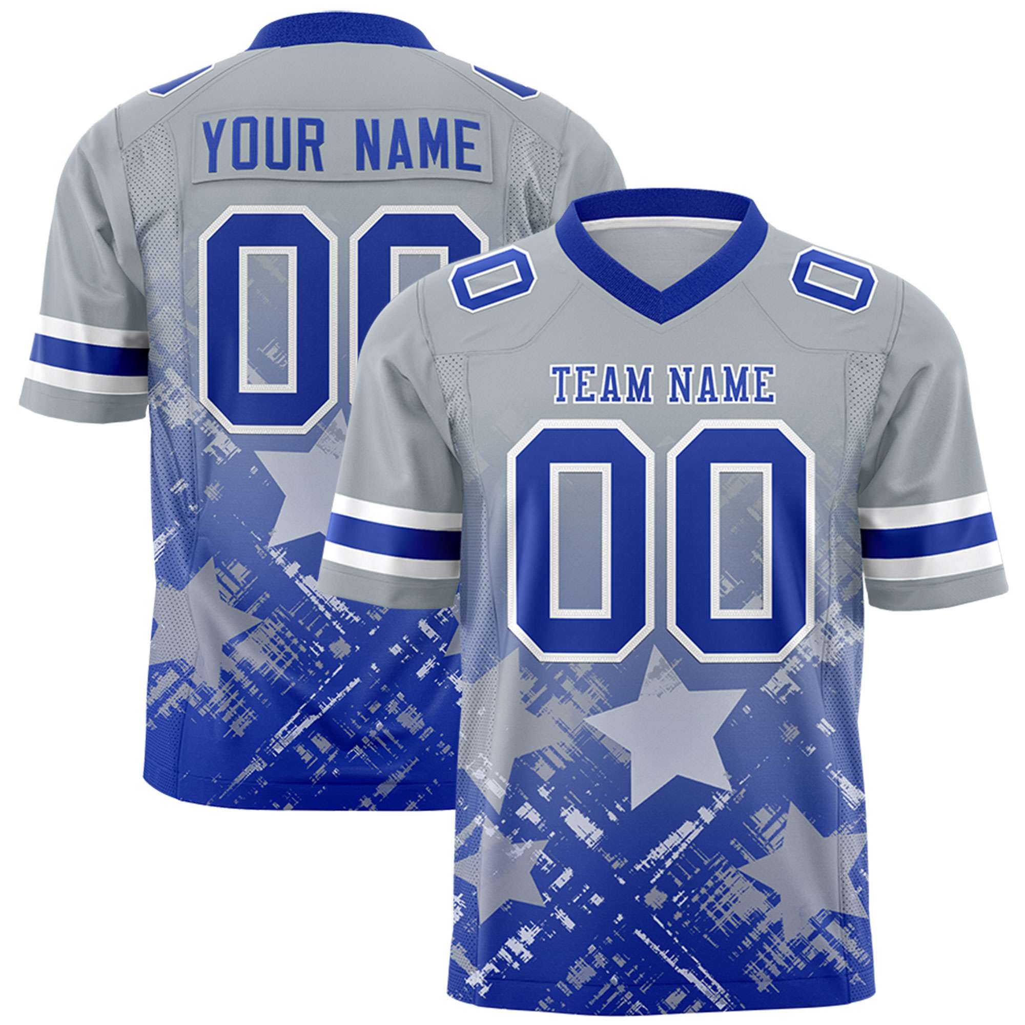 Custom Grey Royal Personalized Star Gradient Flag Football Jersey Main image