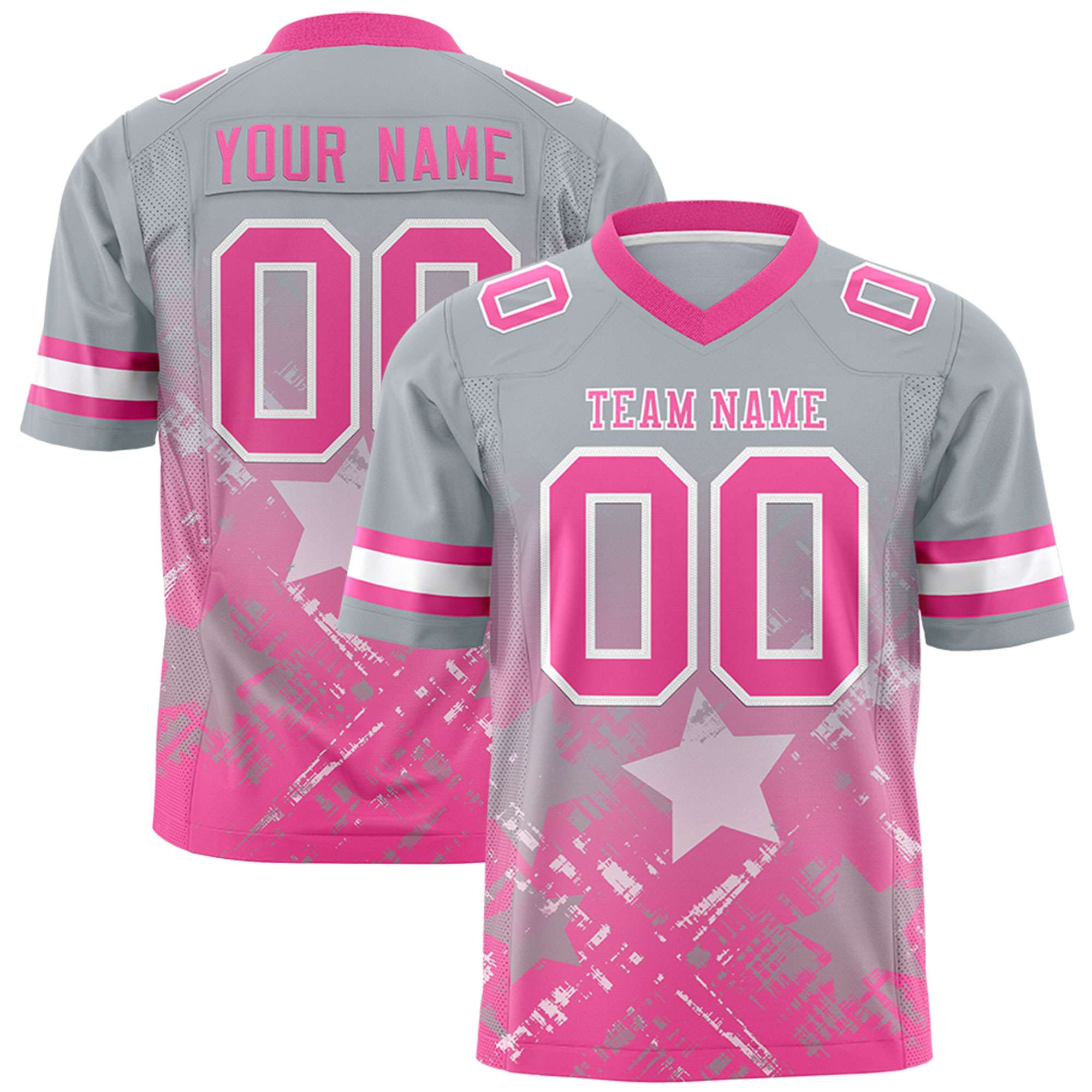 Custom Grey Pink Personalized Star Gradient Flag Football Jersey Main image