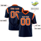 Custom Navy Orange Personalized Shoulder Cut Two-Tone Flag Football Jersey