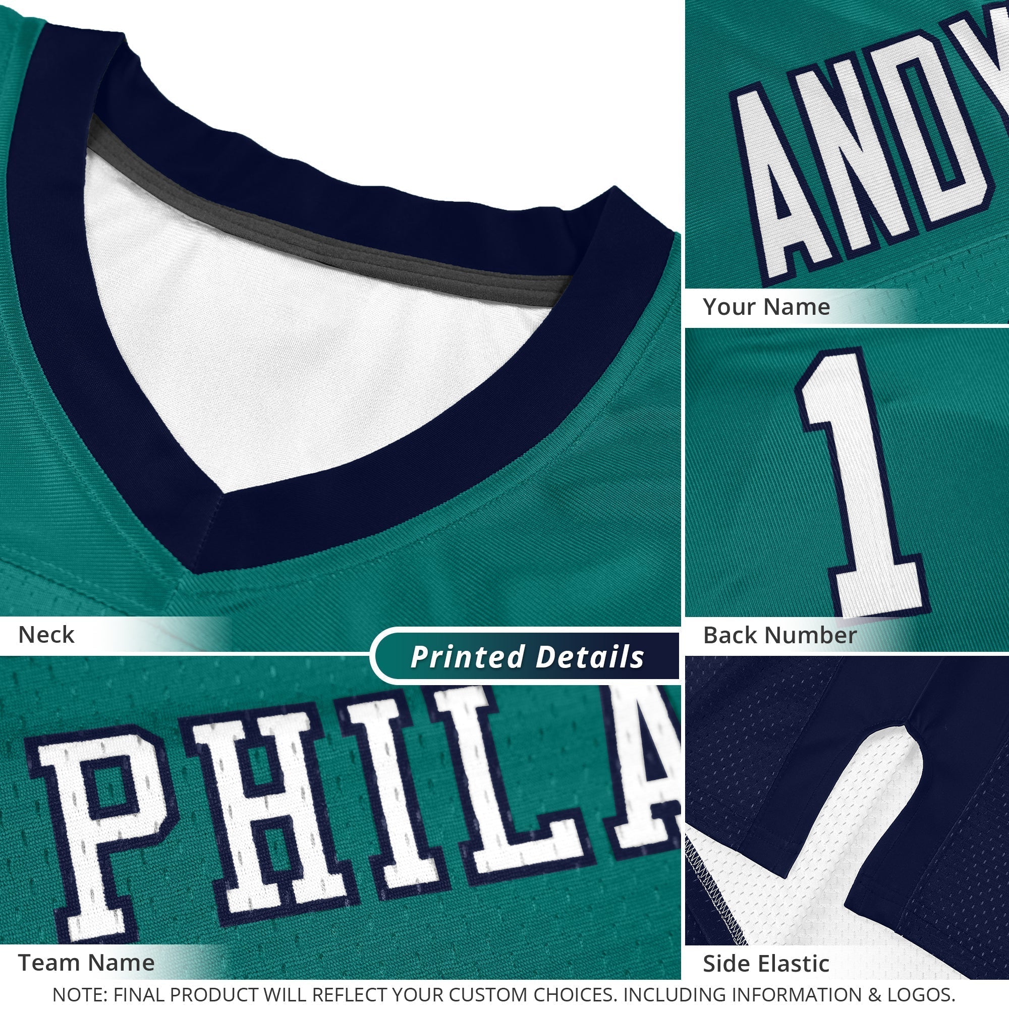 Custom Navy Orange Personalized Shoulder Cut Two-Tone Flag Football Jersey