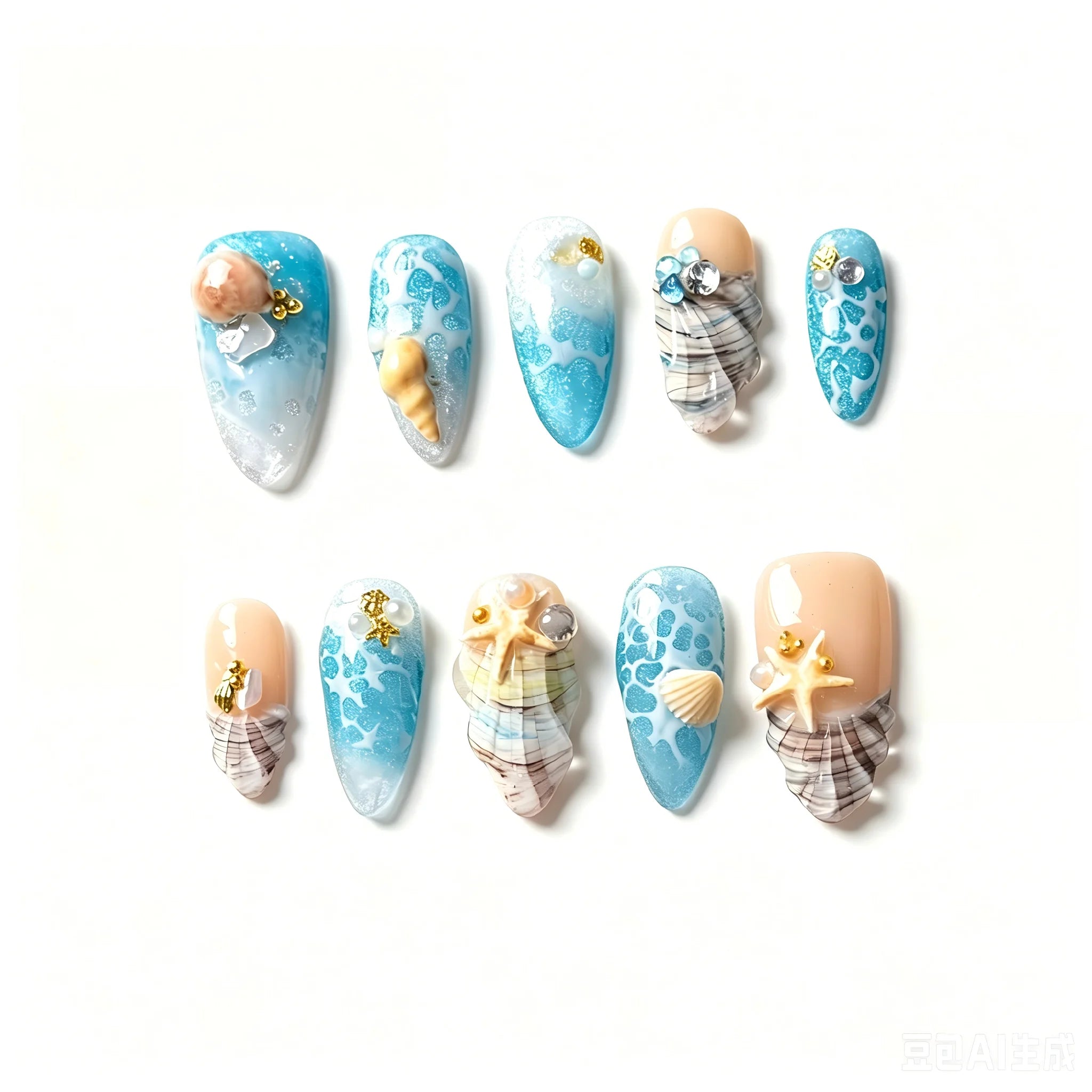 Kentrim Ocean Breeze Almond Medium Press On Nails Main image