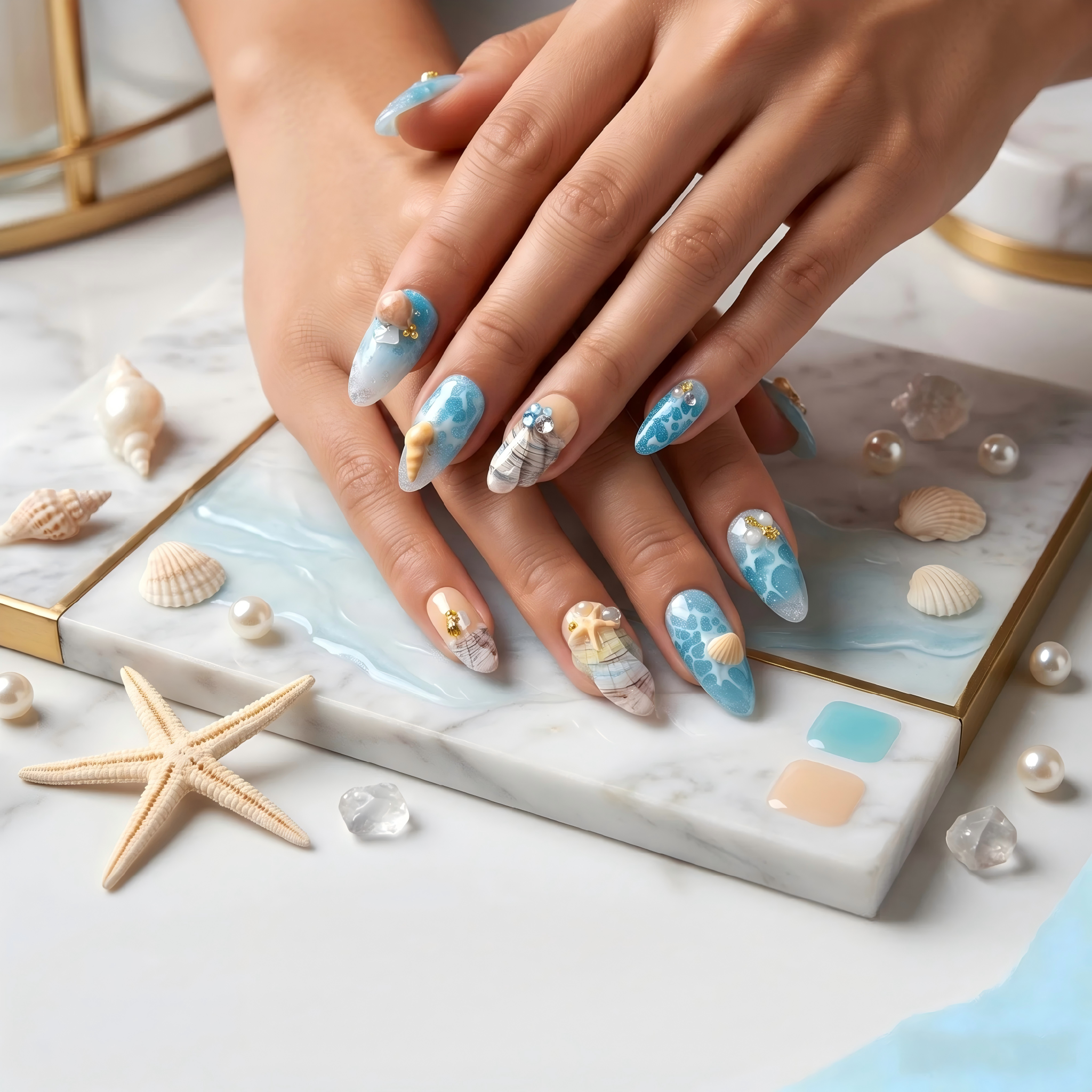 Kentrim Ocean Breeze Almond Medium Press On Nails