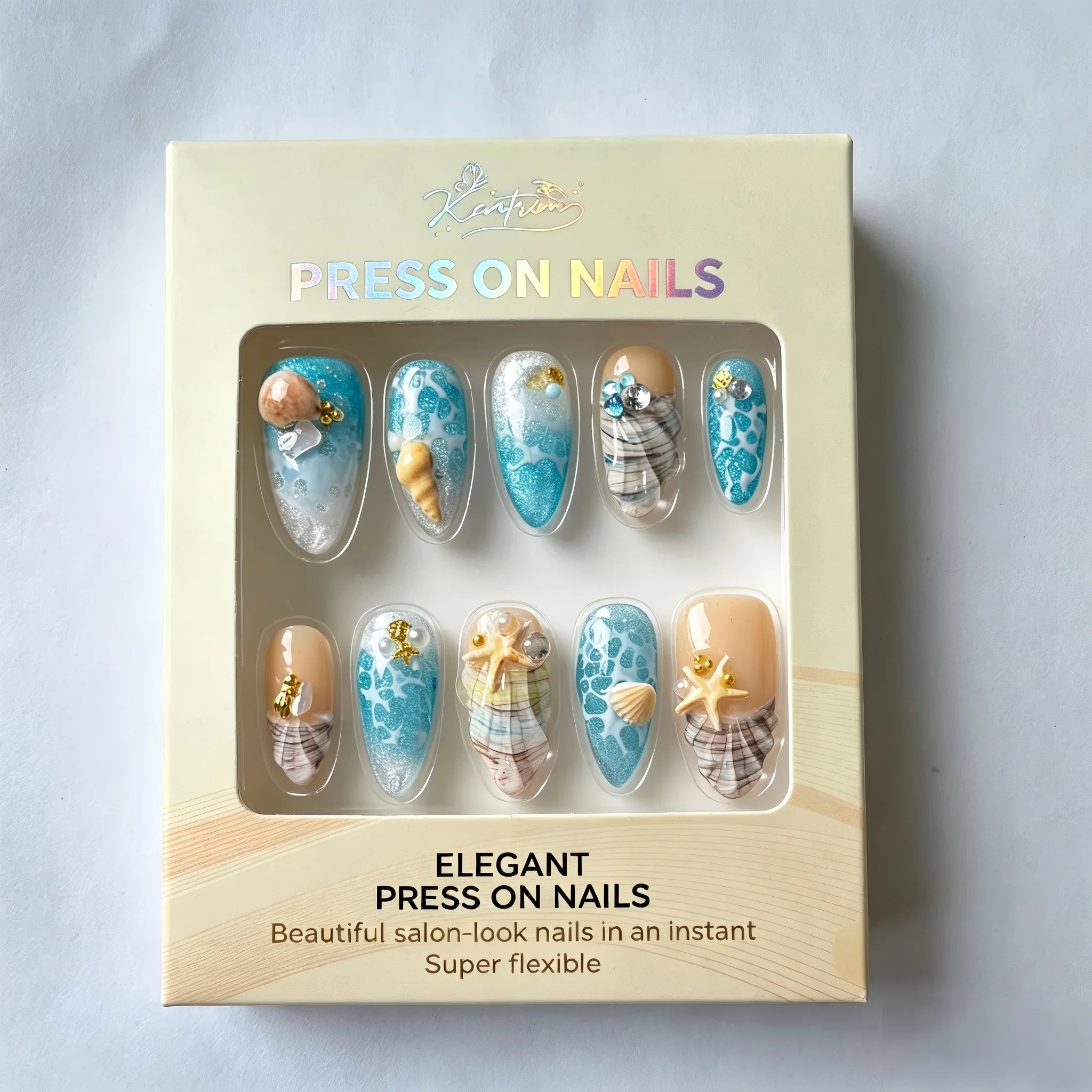 Kentrim Ocean Breeze Almond Medium Press On Nails