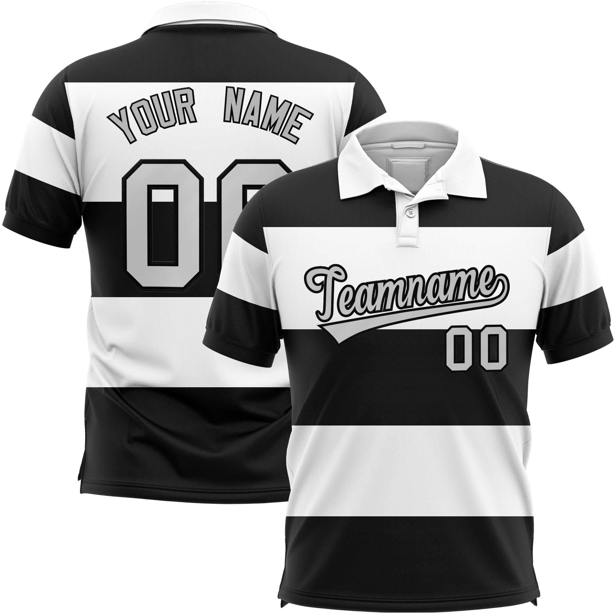 Custom White-Black Horizontal Stripe Design Performance Polo Shirt Main image