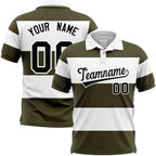 Custom White-Olive Horizontal Stripe Design Performance Polo Shirt