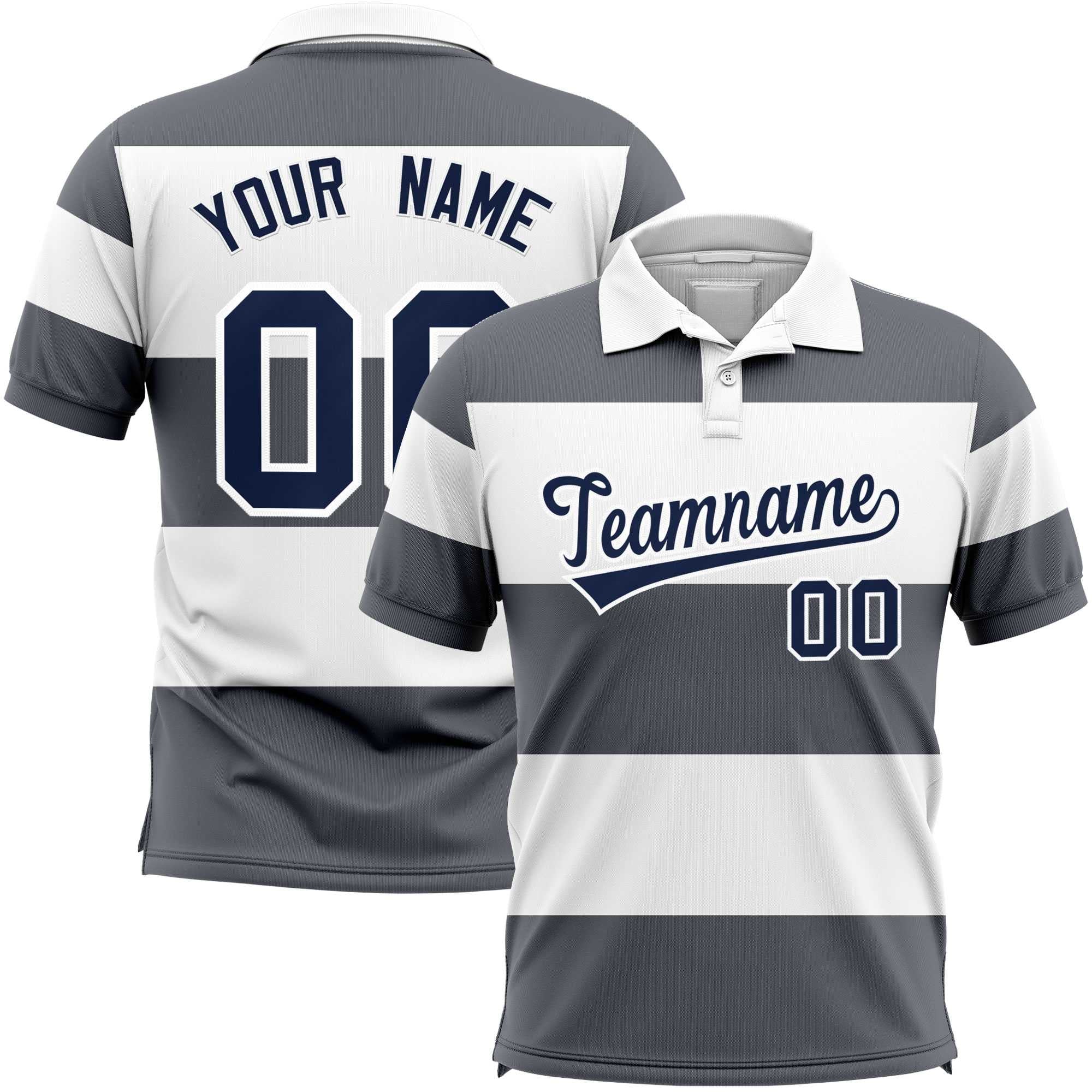 Custom White-Dark Gray Horizontal Stripe Design Performance Polo Shirt Main image