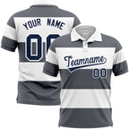 Custom White-Dark Gray Horizontal Stripe Design Performance Polo Shirt