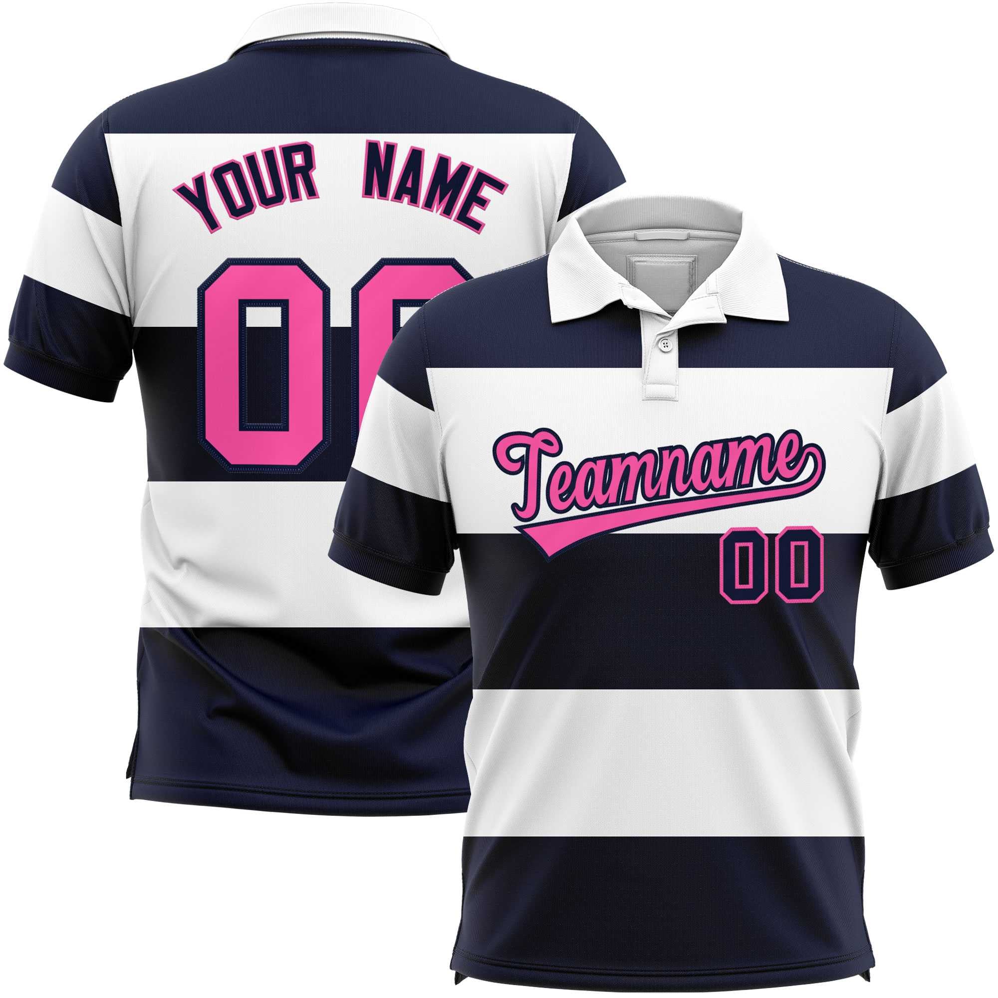 Custom White-Navy Horizontal Stripe Design Performance Polo Shirt Main image