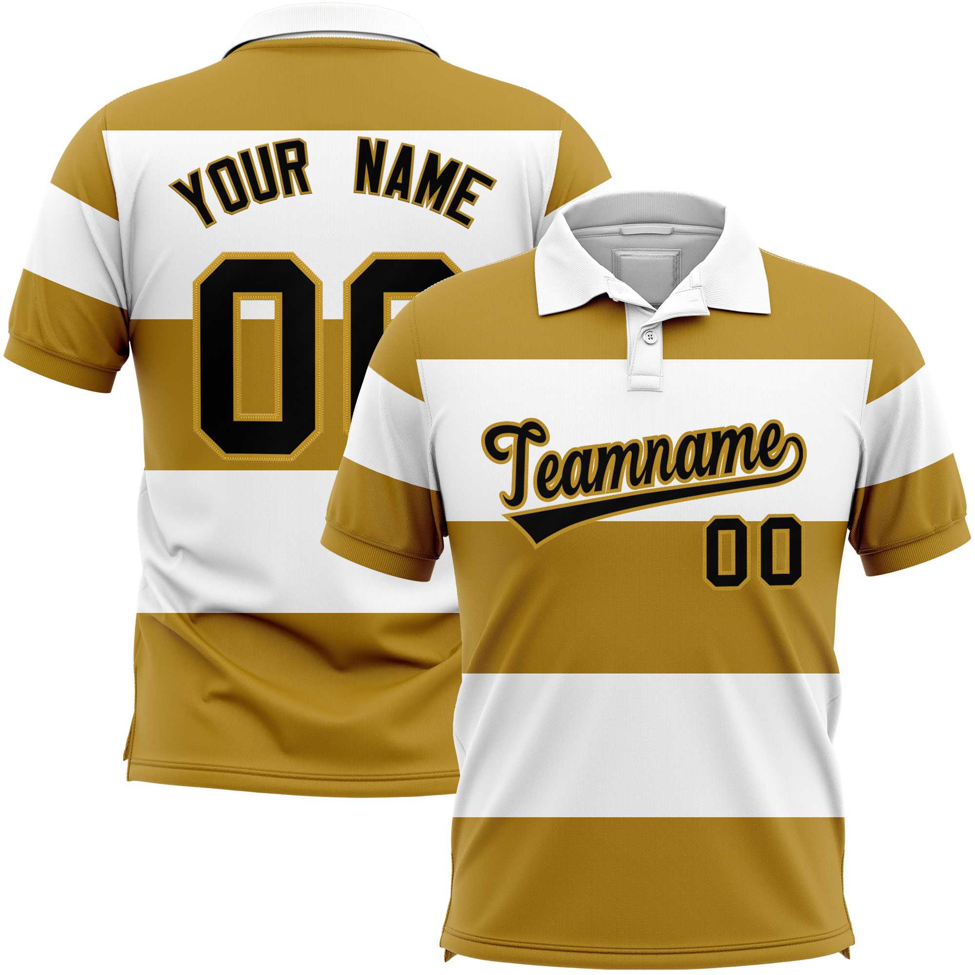 Custom White-Old Gold Horizontal Stripe Design Performance Polo Shirt Main image