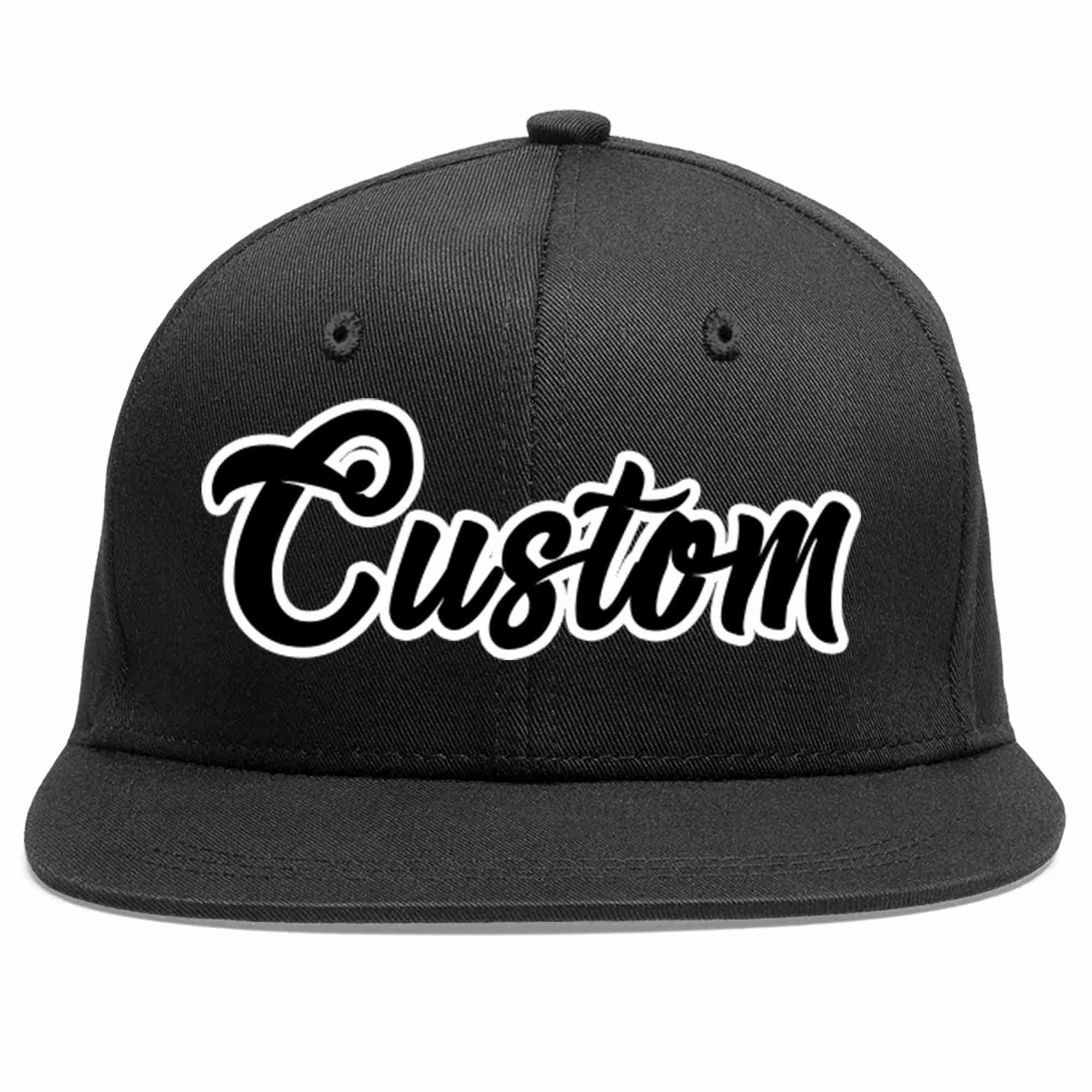 Custom Black Black-White 3D Puff Embroidery Flat Embroidery Casual Sport Baseball Cap