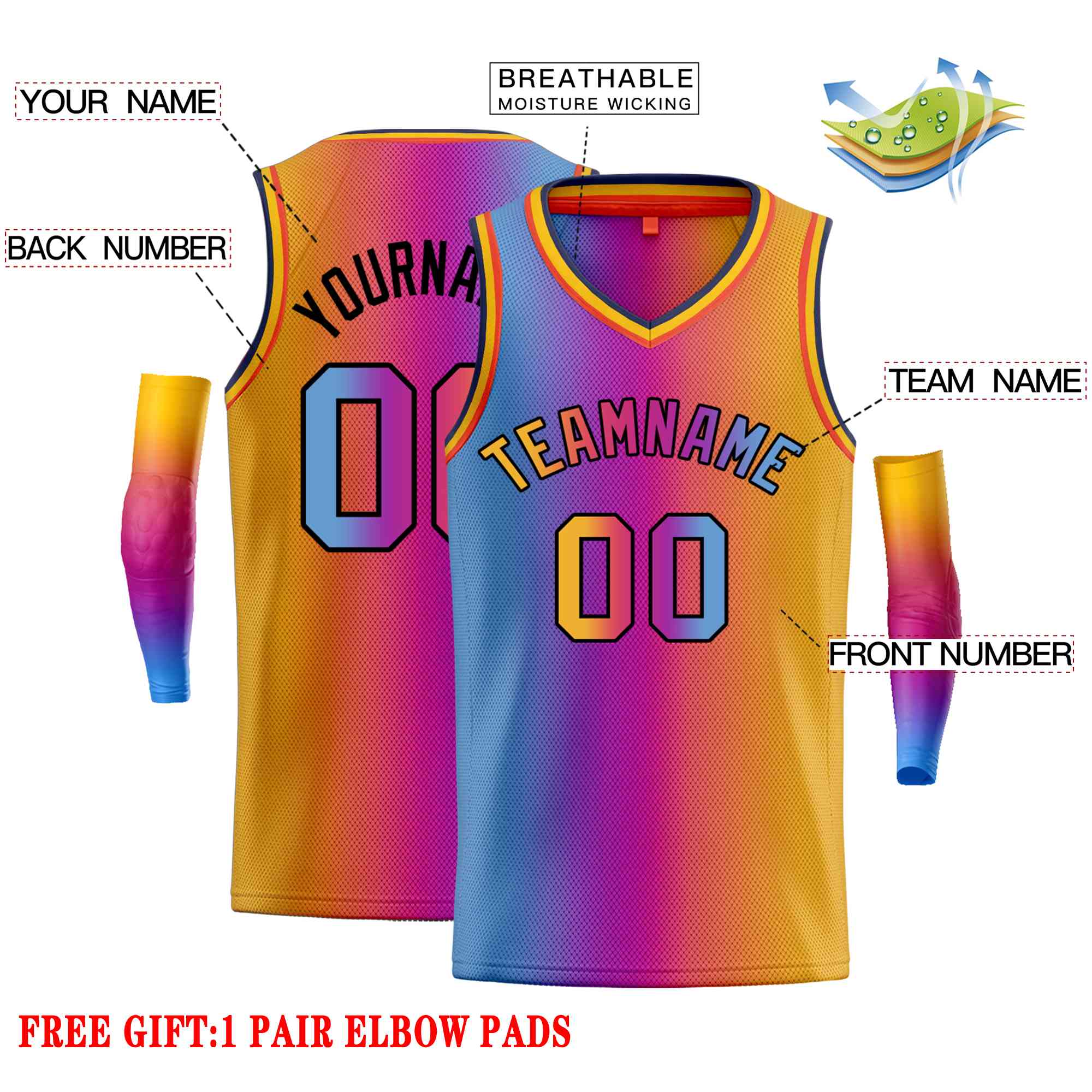 Custom Blue Orange-Black Gradient Fashion Tops Basketball Jersey Secondary image