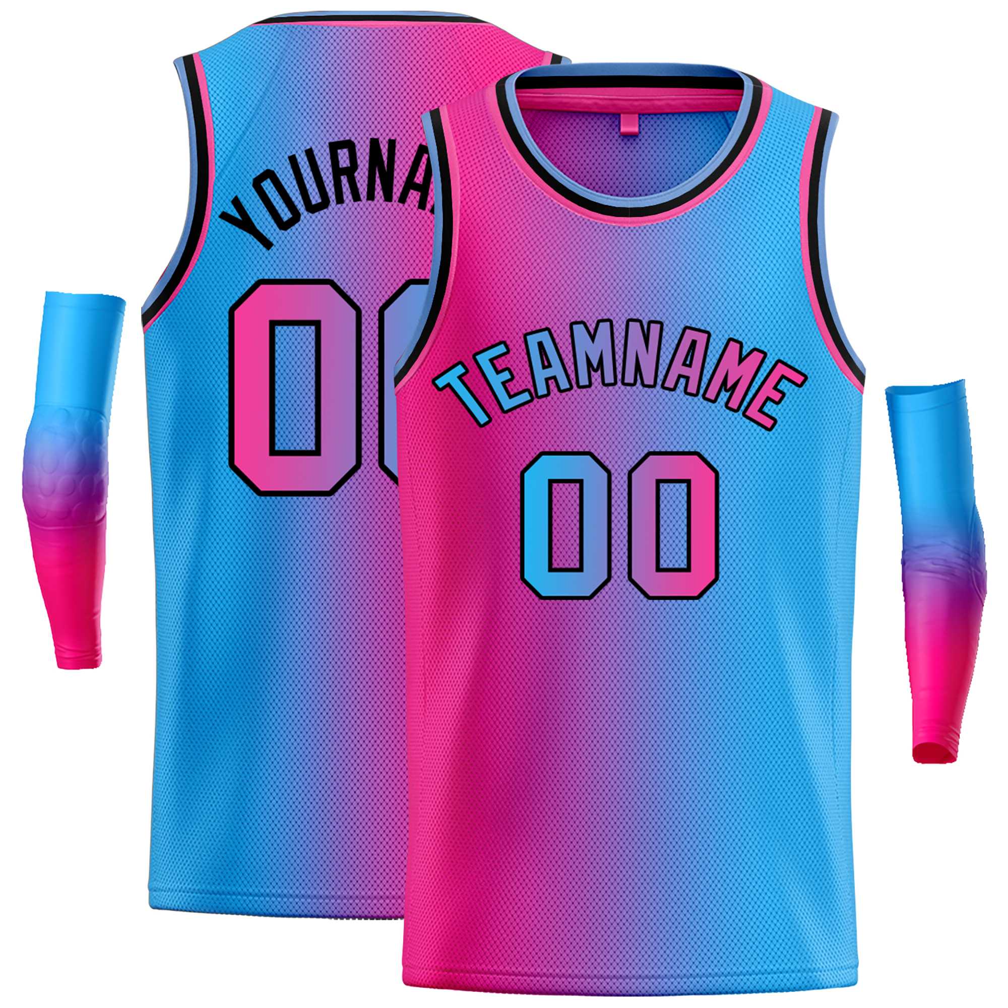 Custom Pink Blue Black-Pink Gradient Fashion Tops Bull Basketball Jersey Main image