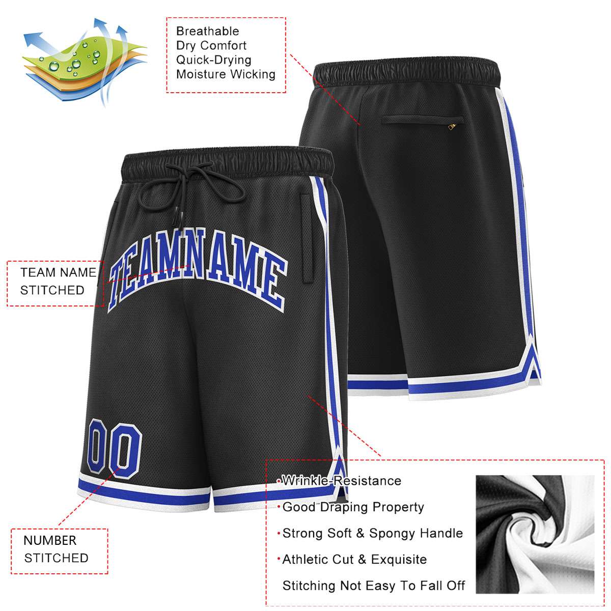 Custom Black Royal-White Sport Basketball Shorts Secondary image