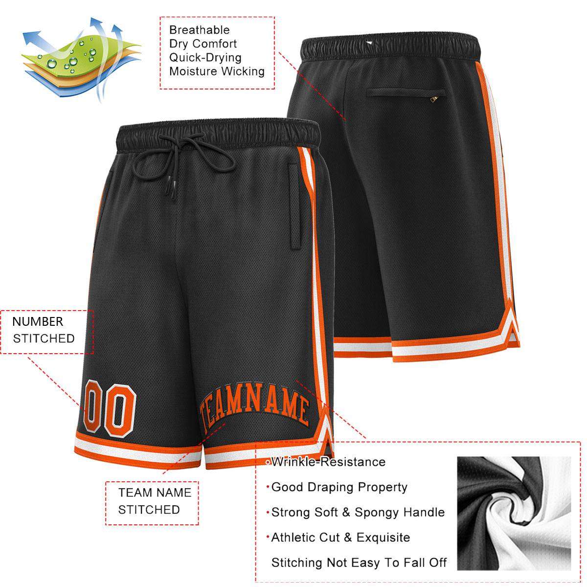 Custom Black Orange-White Sport Basketball Shorts Secondary image