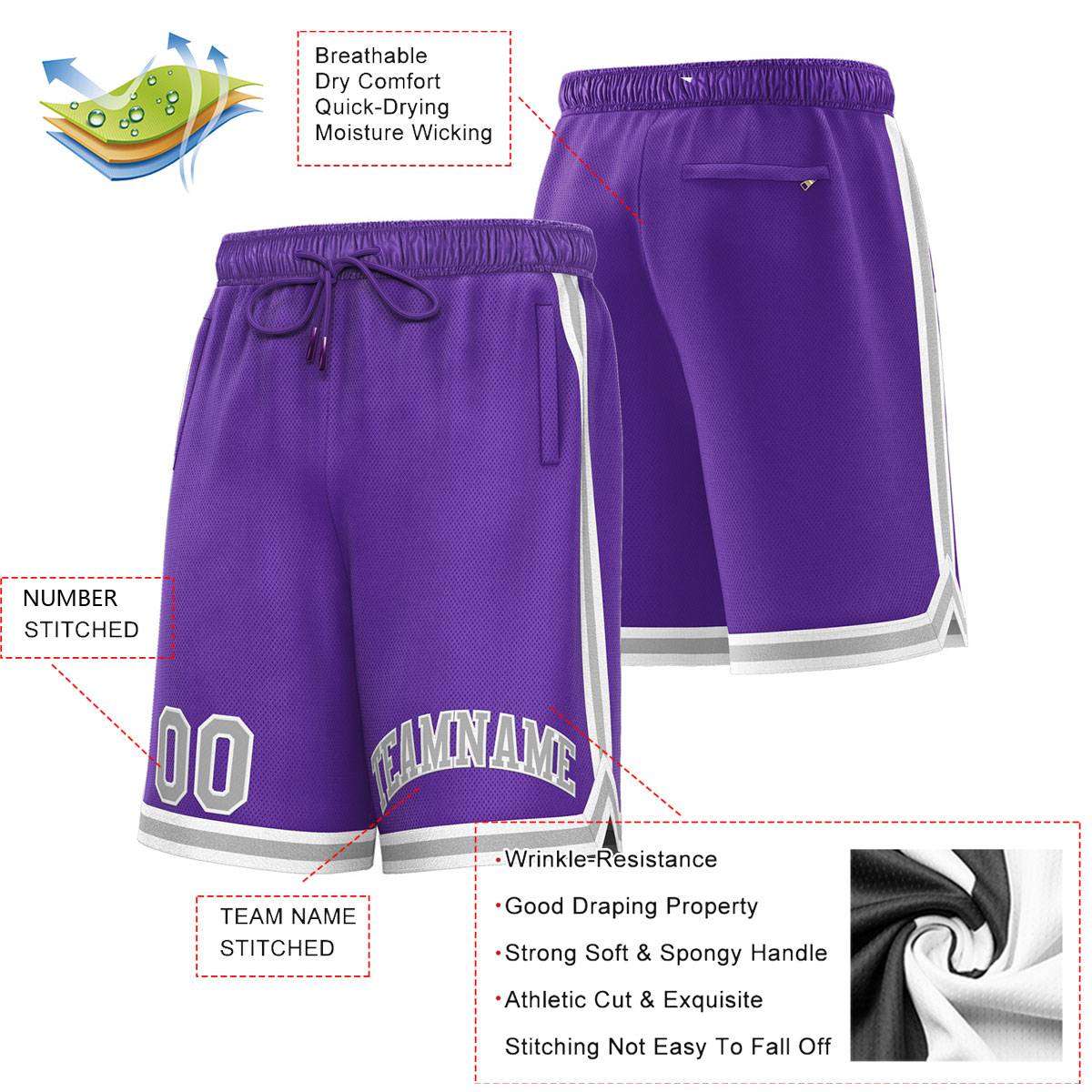 Custom Purple Gray-White Sport Basketball Shorts Secondary image