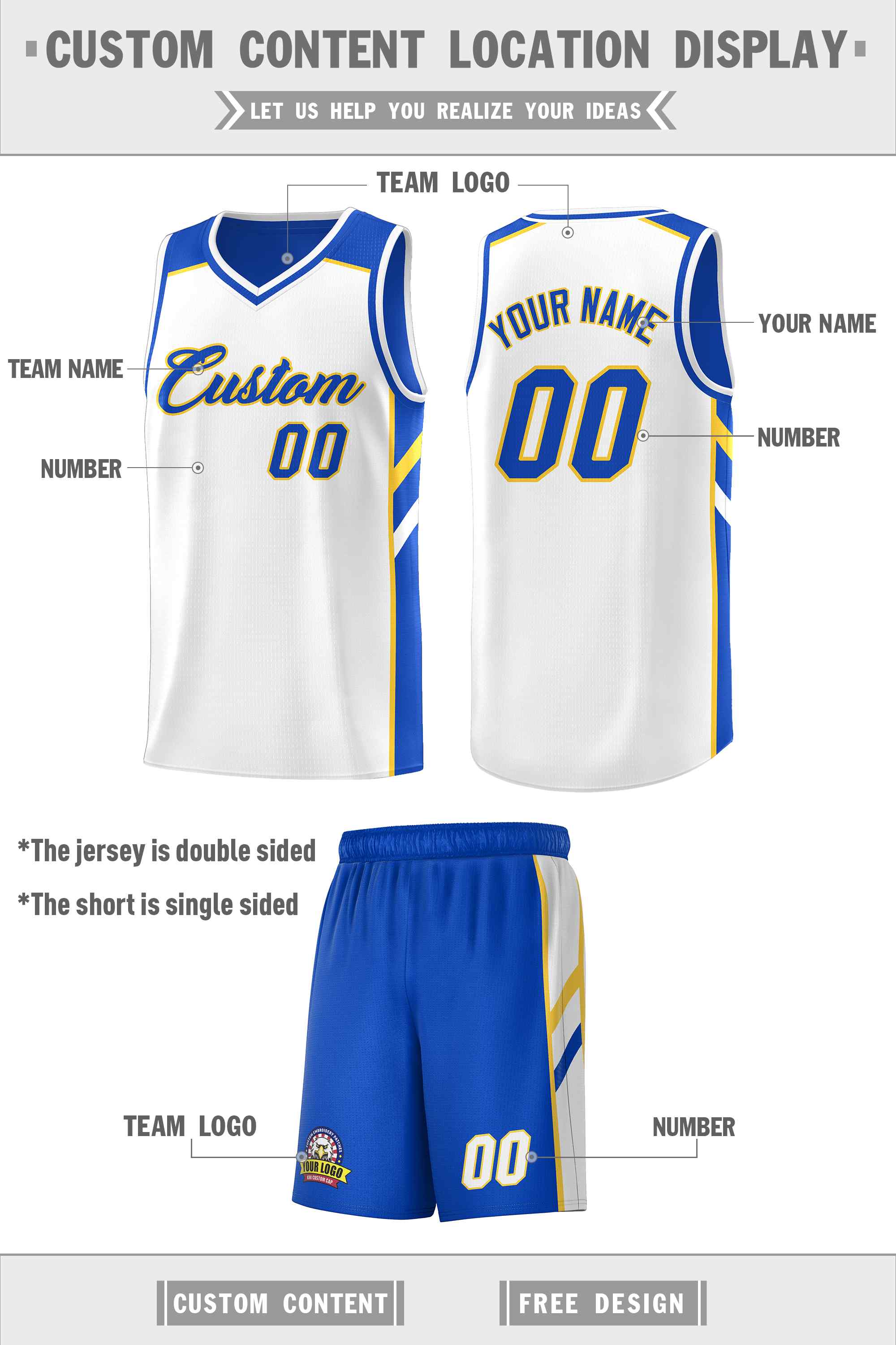 Custom Royal White Double Side Sets Men Basketball Jersey Secondary image