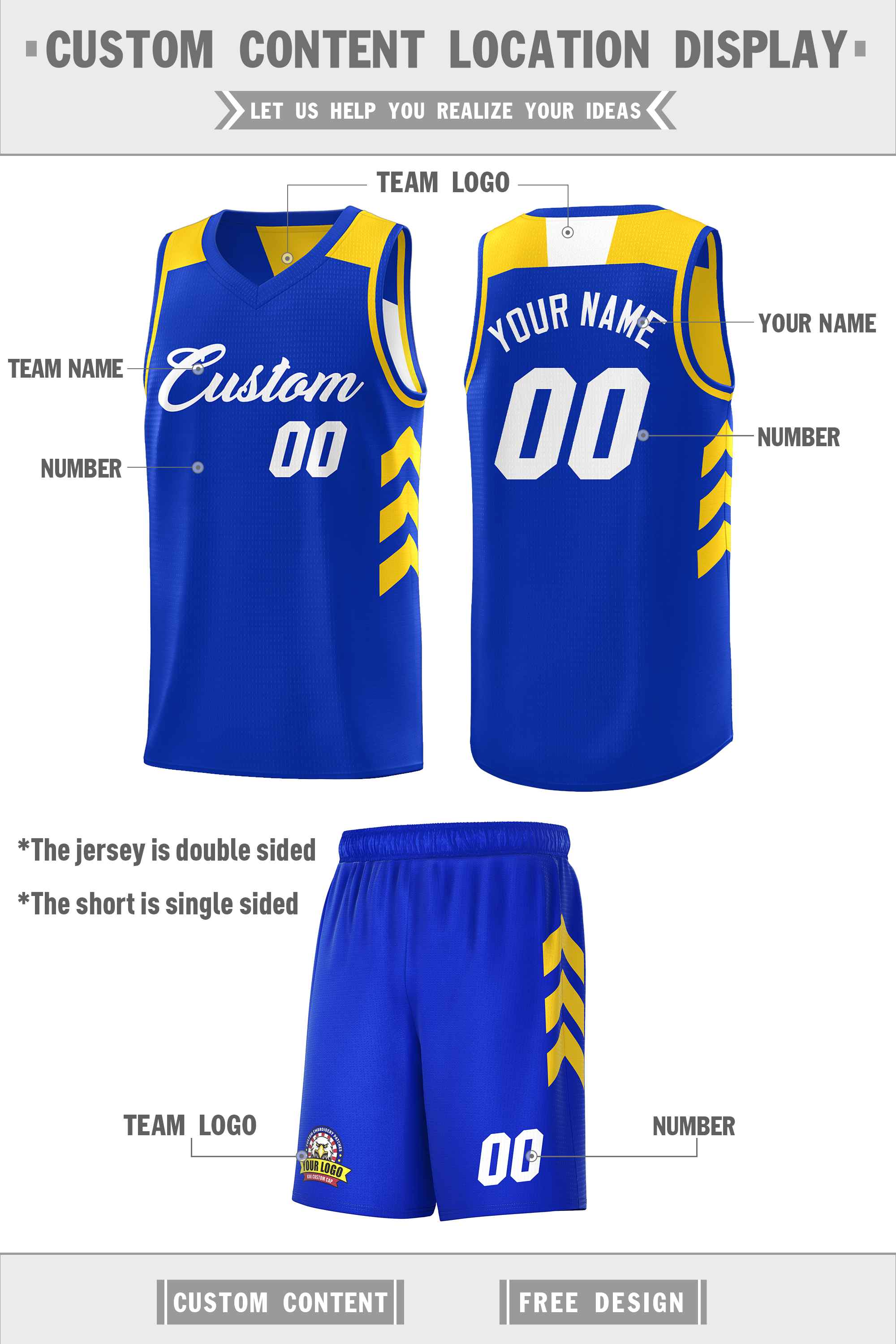 Custom Royal White Double Side Sets Men Basketball Jersey Secondary image