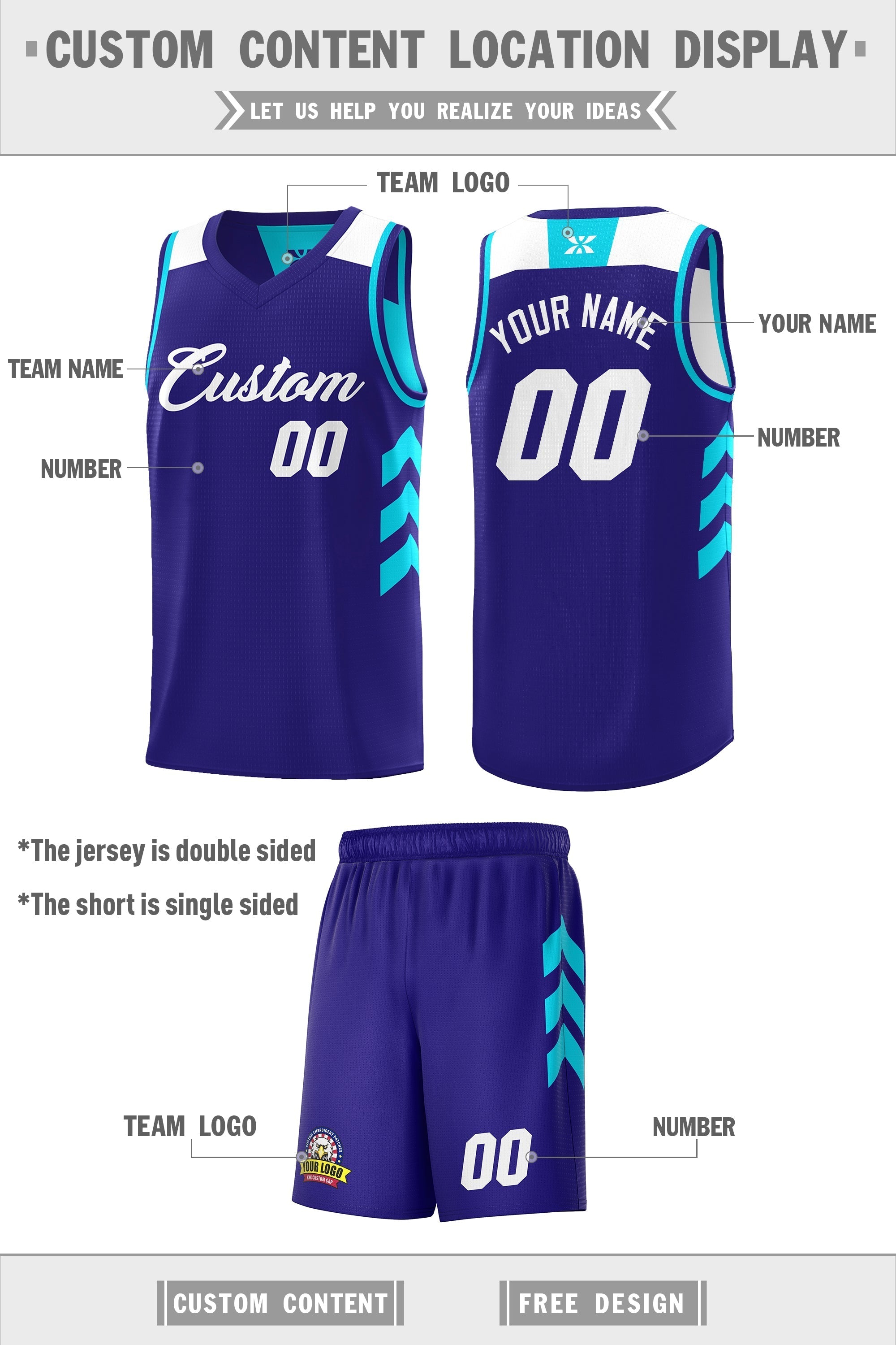 Custom Purple Aqua Double Side Sets Personalized Basketball Jersey Secondary image