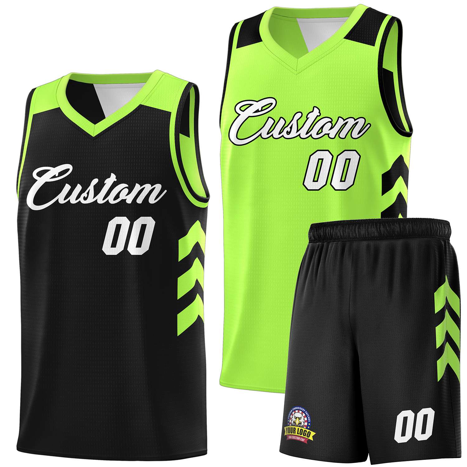 Custom Black Neon Green-White Double Side Sets Personalized Basketball Jersey Main image