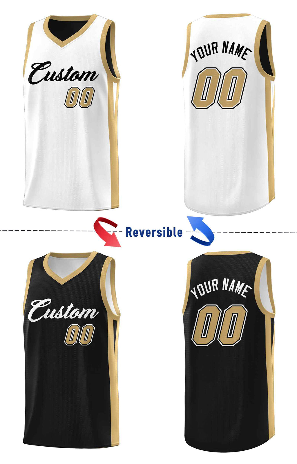 Custom Black White Double Side Sets Men Basketball Jersey