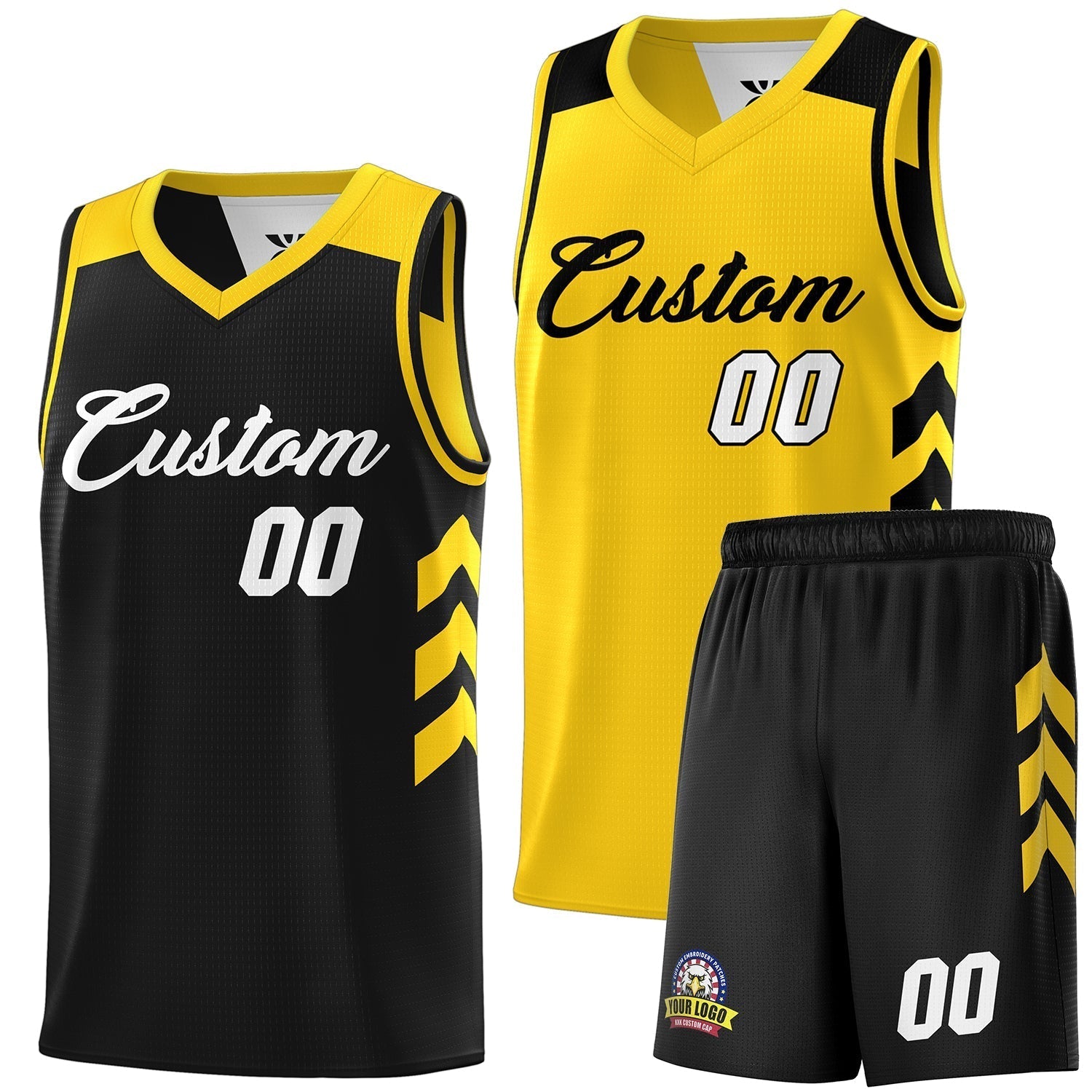 Custom Black Yellow Double Side Sets Men Basketball Jersey Main image