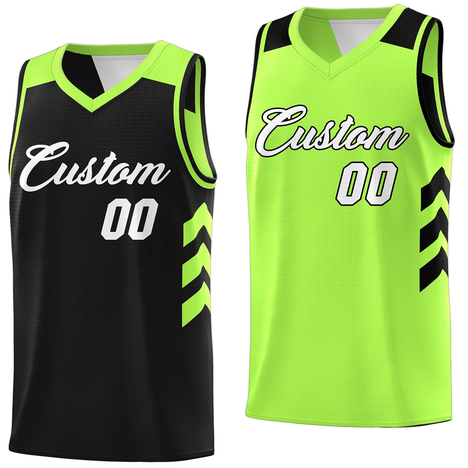 Custom Black Neon Green Reversible Double Side Tops Basketball Jersey Main image