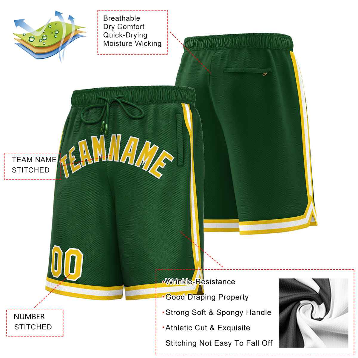 Custom Green Yellow-White Sport Basketball Shorts Secondary image