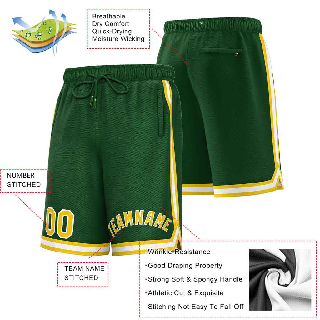 Custom Green Yellow-White Sport Basketball Shorts