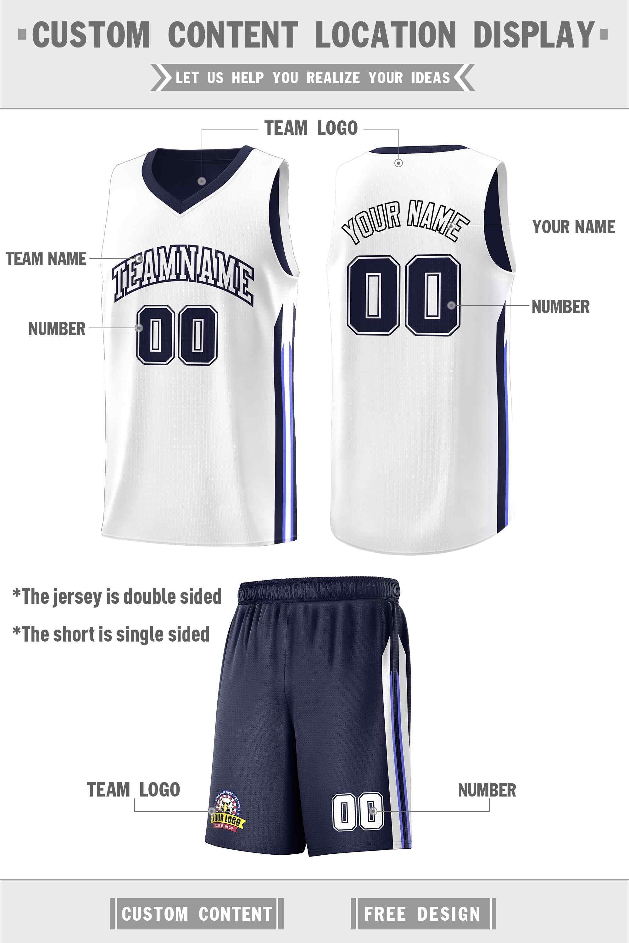 Custom Navy White Double Side Sets Men Basketball Jersey Secondary image