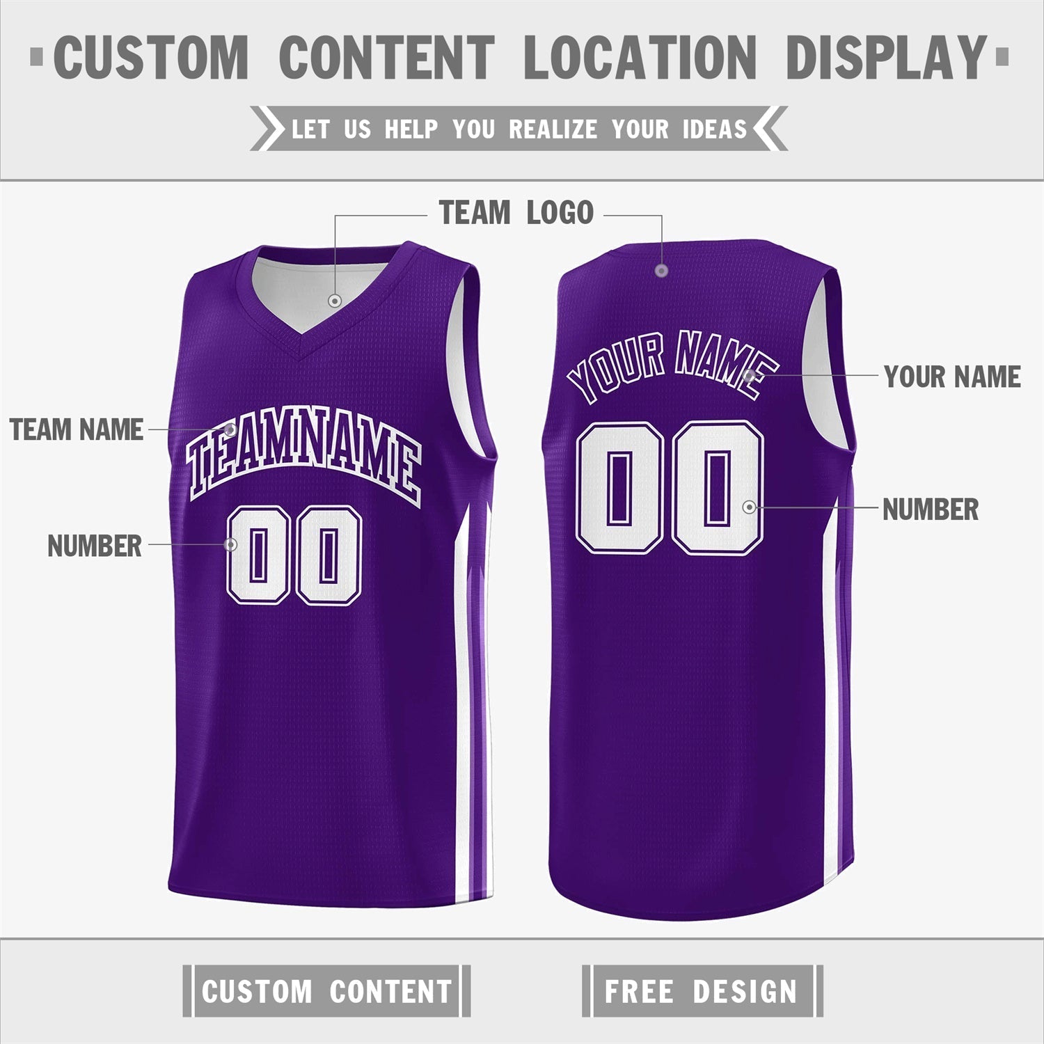 Custom Purple White Double Side Tops Training Fashion Basketball Jersey Secondary image