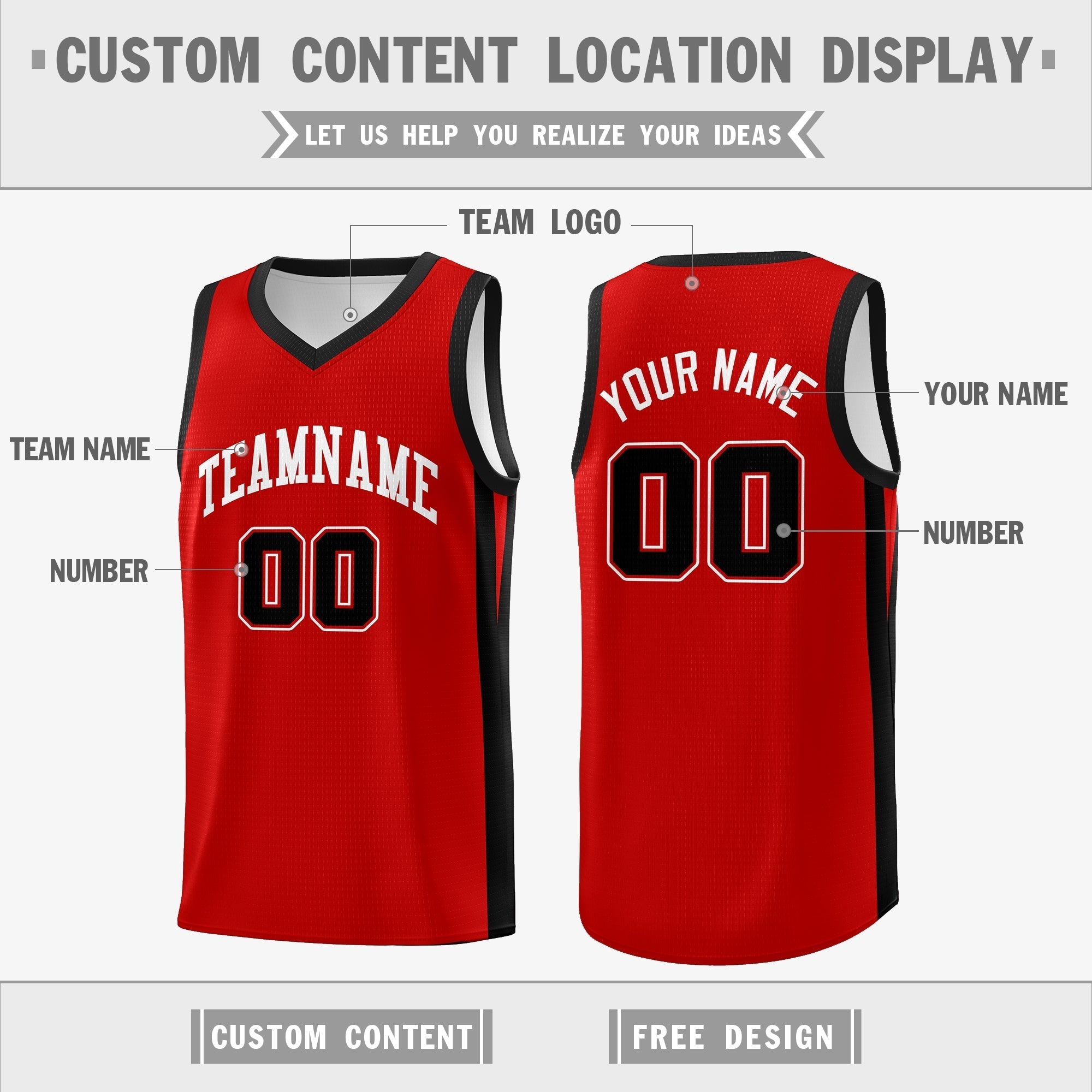 Custom Red White Double Side Tops Basketball Jersey Secondary image