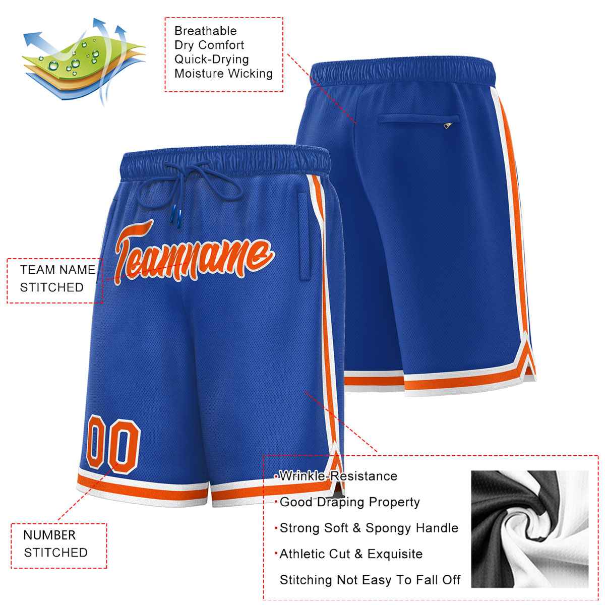 Custom Royal Orange-White Sport Basketball Shorts Secondary image