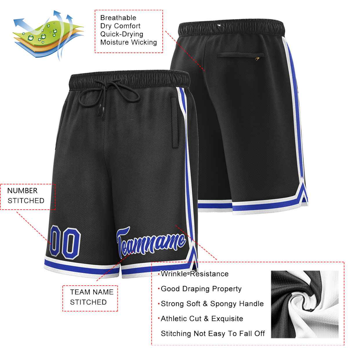 Custom Black Royal-White Sport Basketball Shorts Secondary image