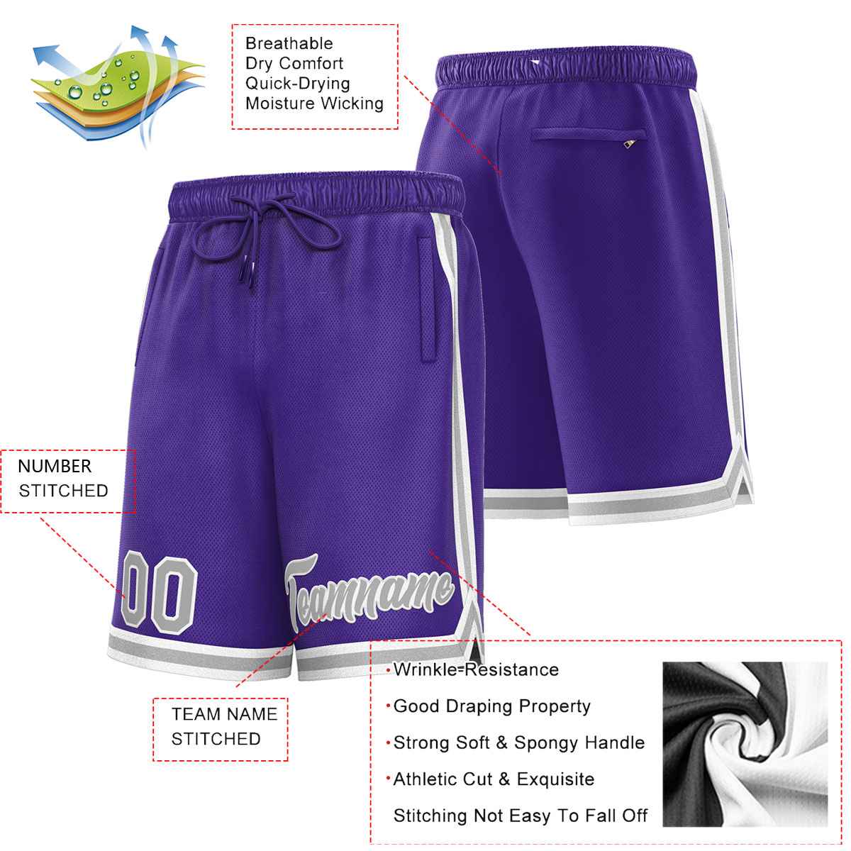 Custom Purple Gray Sport Basketball Shorts Secondary image