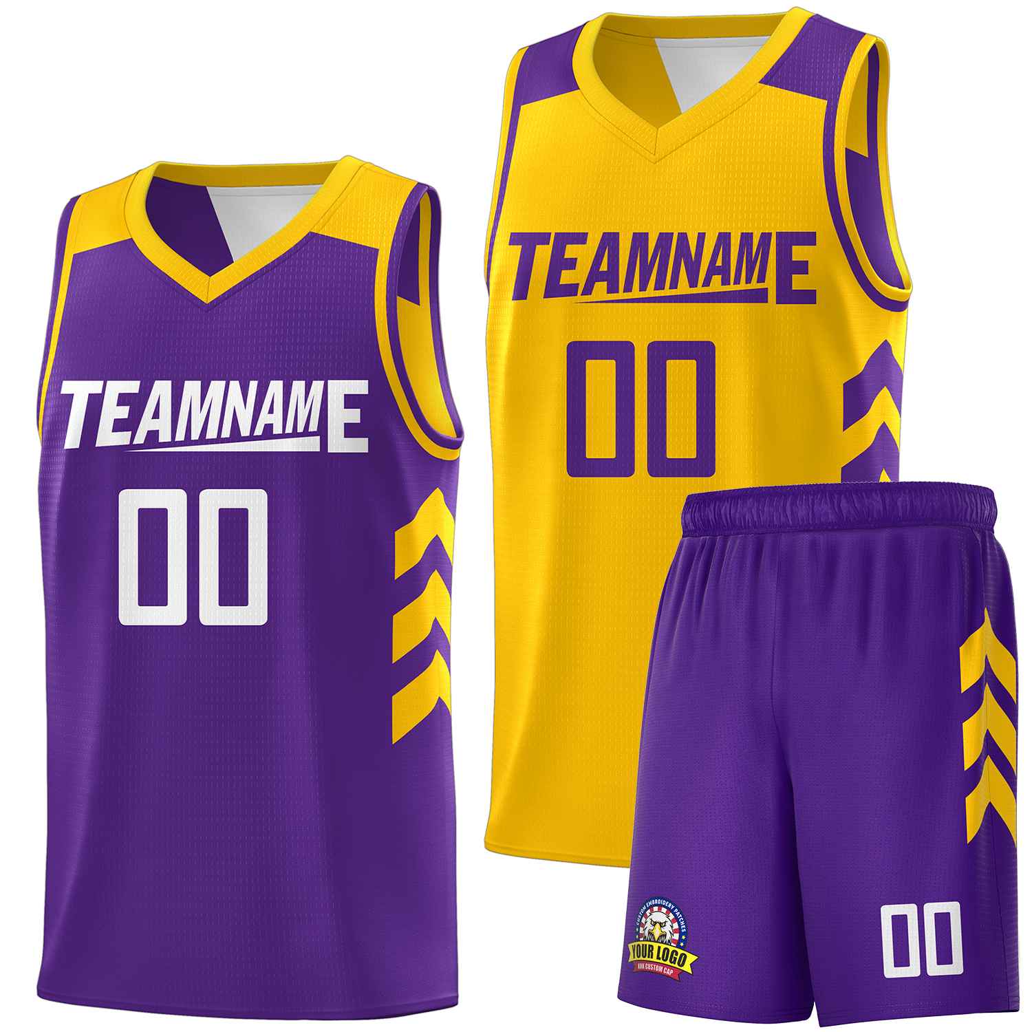 Custom Purple Yellow-White Double Side Sets Men Basketball Jersey Main image