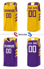 Custom Purple Yellow-White Double Side Sets Men Basketball Jersey