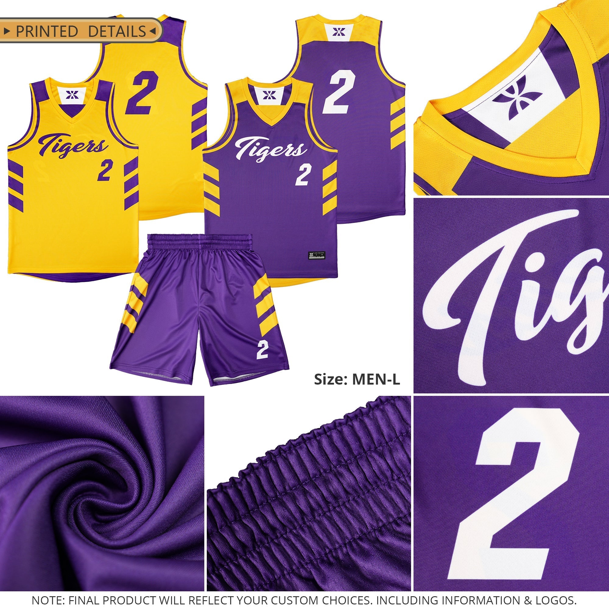 Custom Purple Yellow-White Double Side Sets Men Basketball Jersey Secondary image