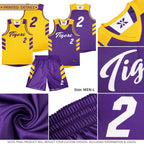 Custom Purple Yellow-White Double Side Sets Men Basketball Jersey