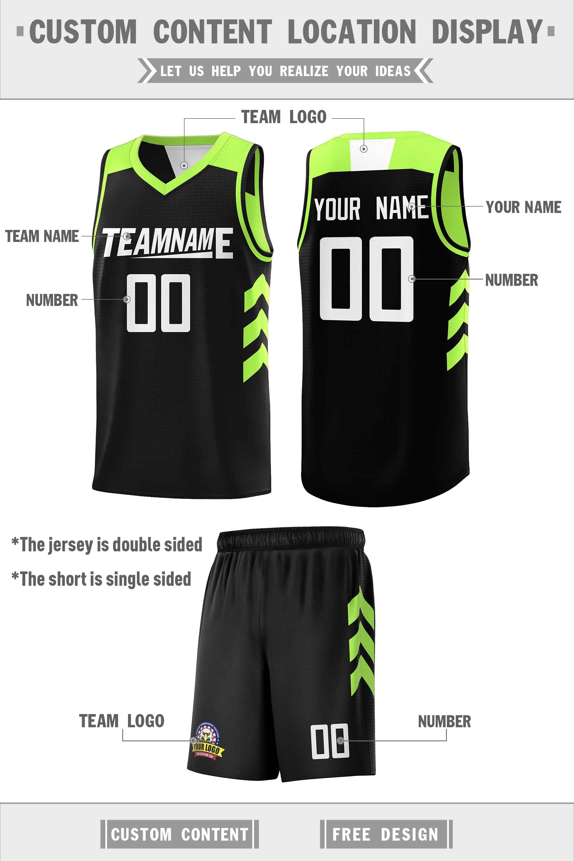 Custom Black Neon Green Double Side Sets Men Basketball Jersey Secondary image
