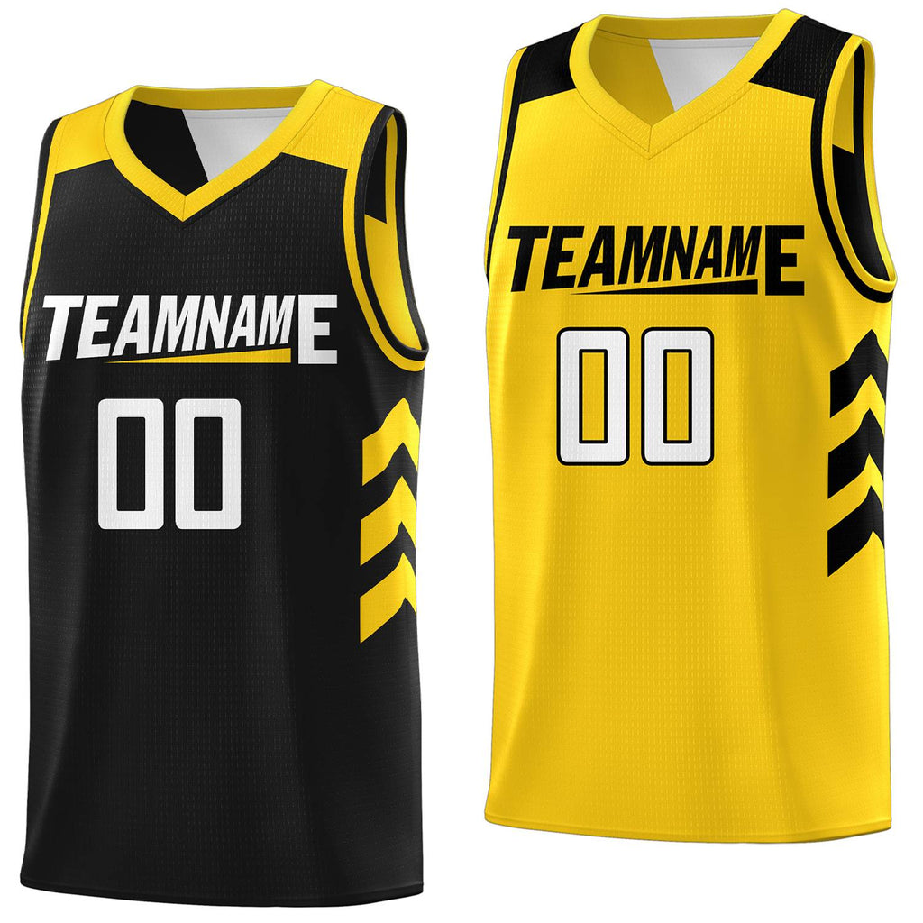 Custom Black Yellow Reversible Double Side Tops Basketball Jersey