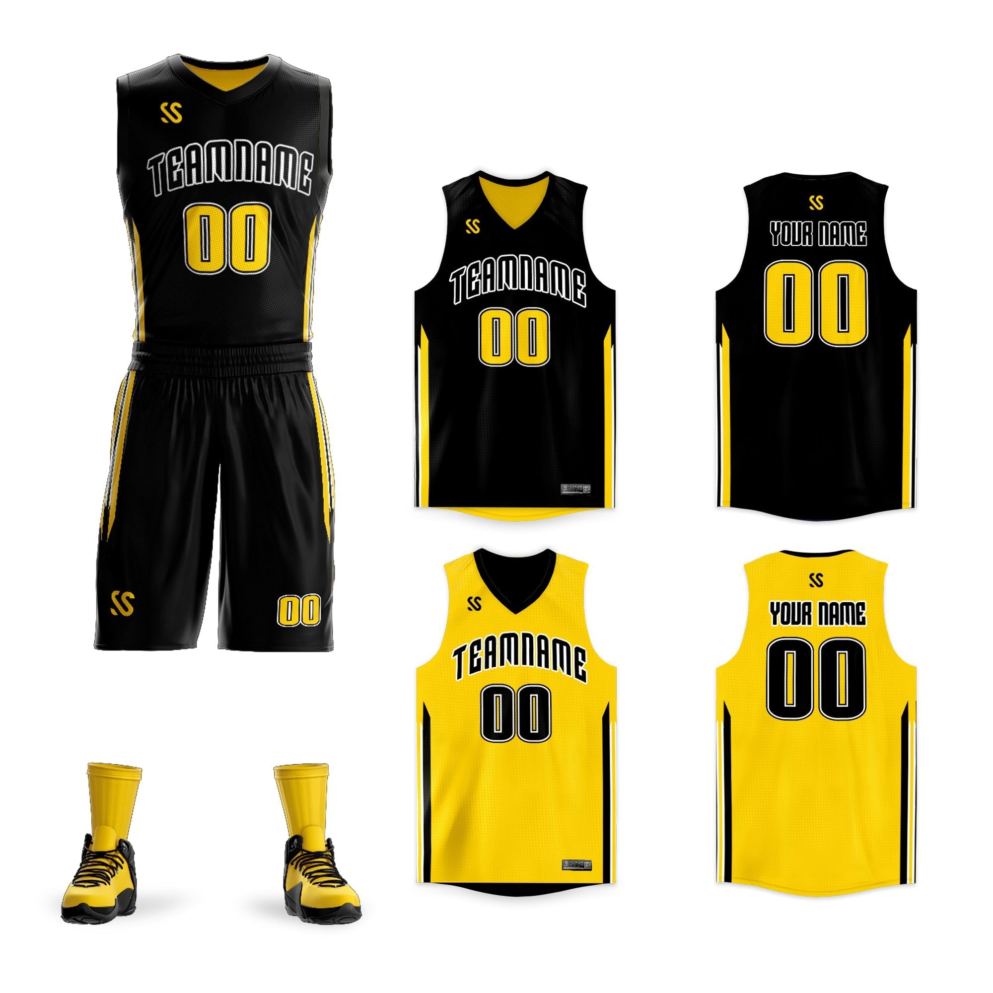 Custom Black Yellow Double Side Sets Design Sportswear Basketball Jersey Main image
