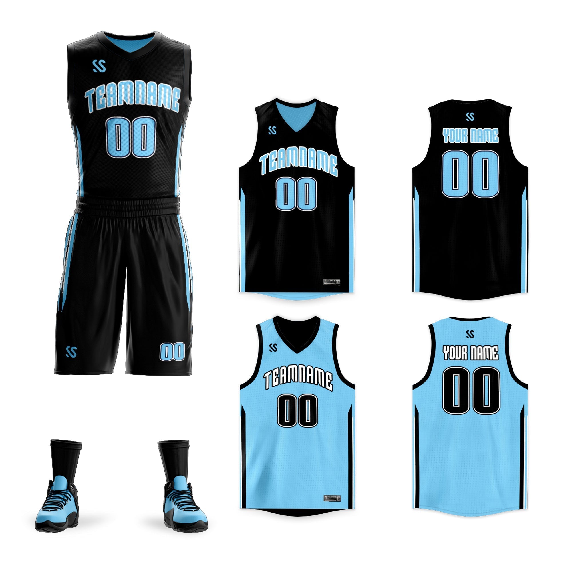 Custom Black Blue Double Side Sets Design Sportswear Basketball Jersey Main image