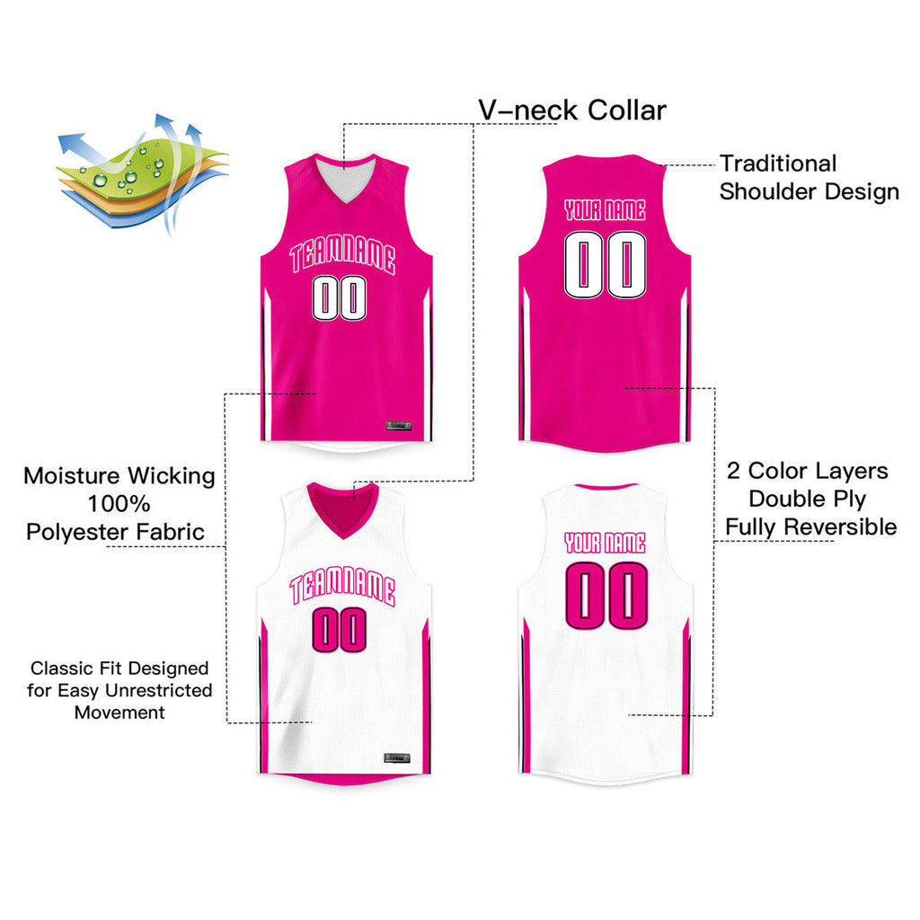 Custom Pink White Double Side Tops Basketball Jersey