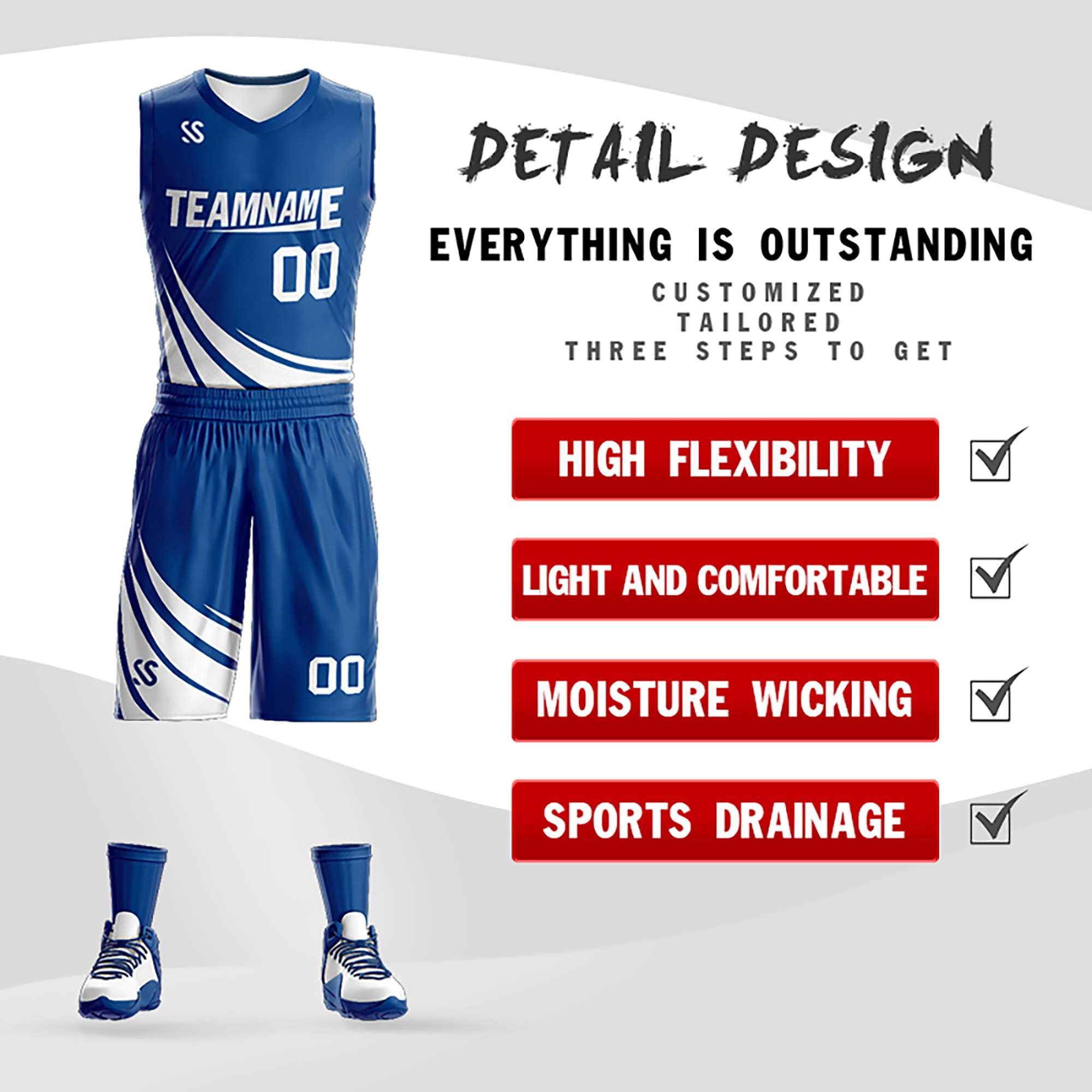 Custom Blue White Double Side Sets Design Sportswear Basketball Jersey Secondary image